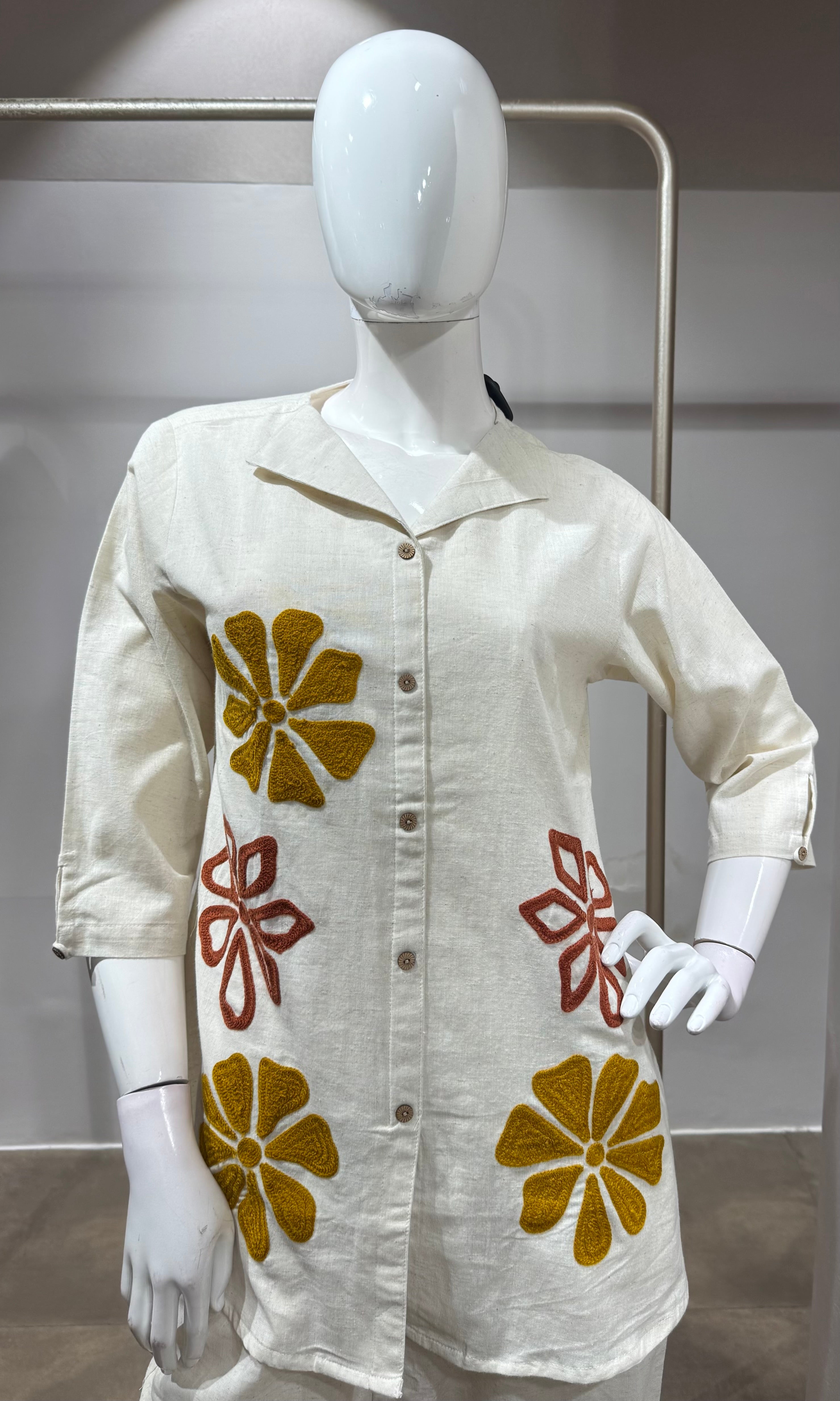 Cream & Mustard Bloom Linen cord Set