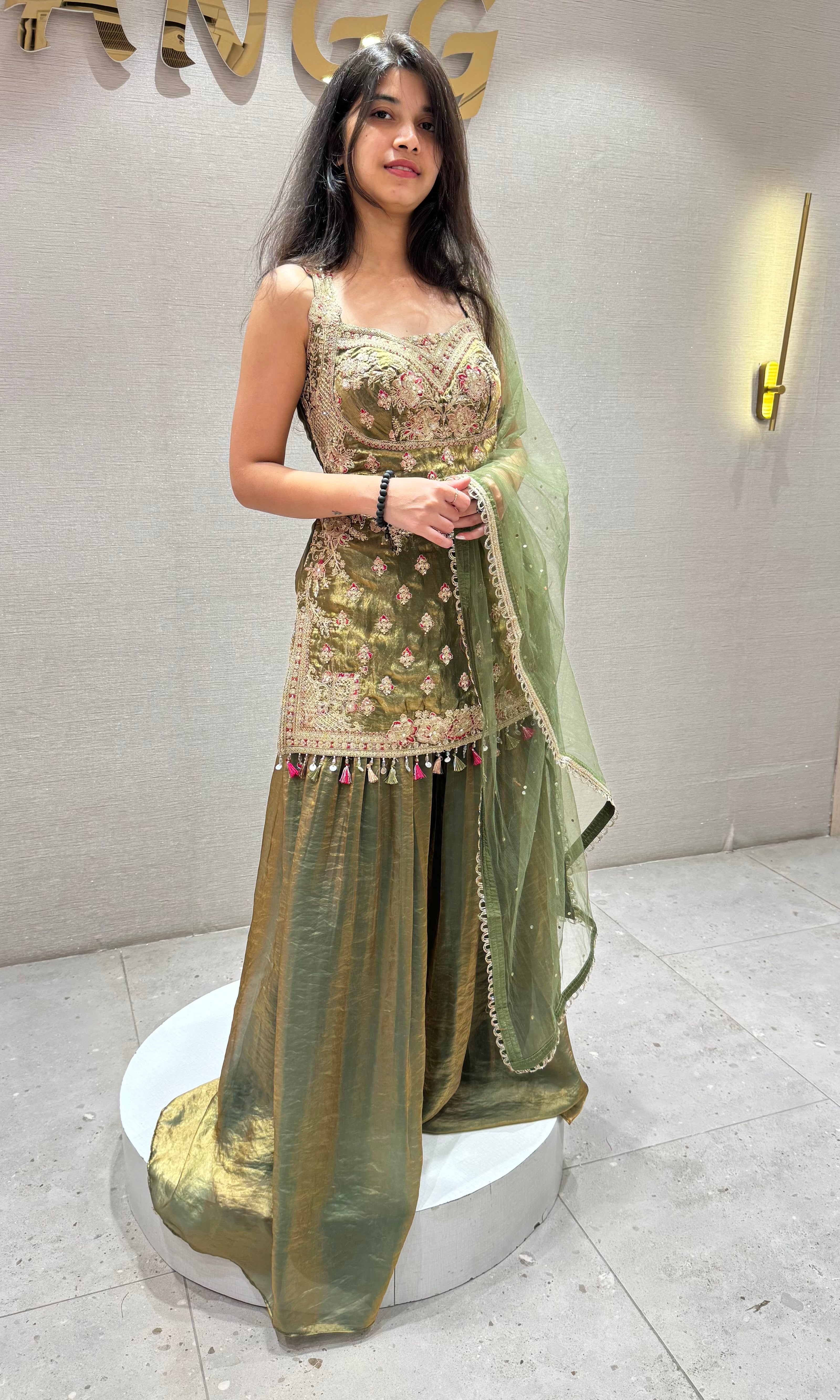 Green EMBROIDERED SHARARA SET