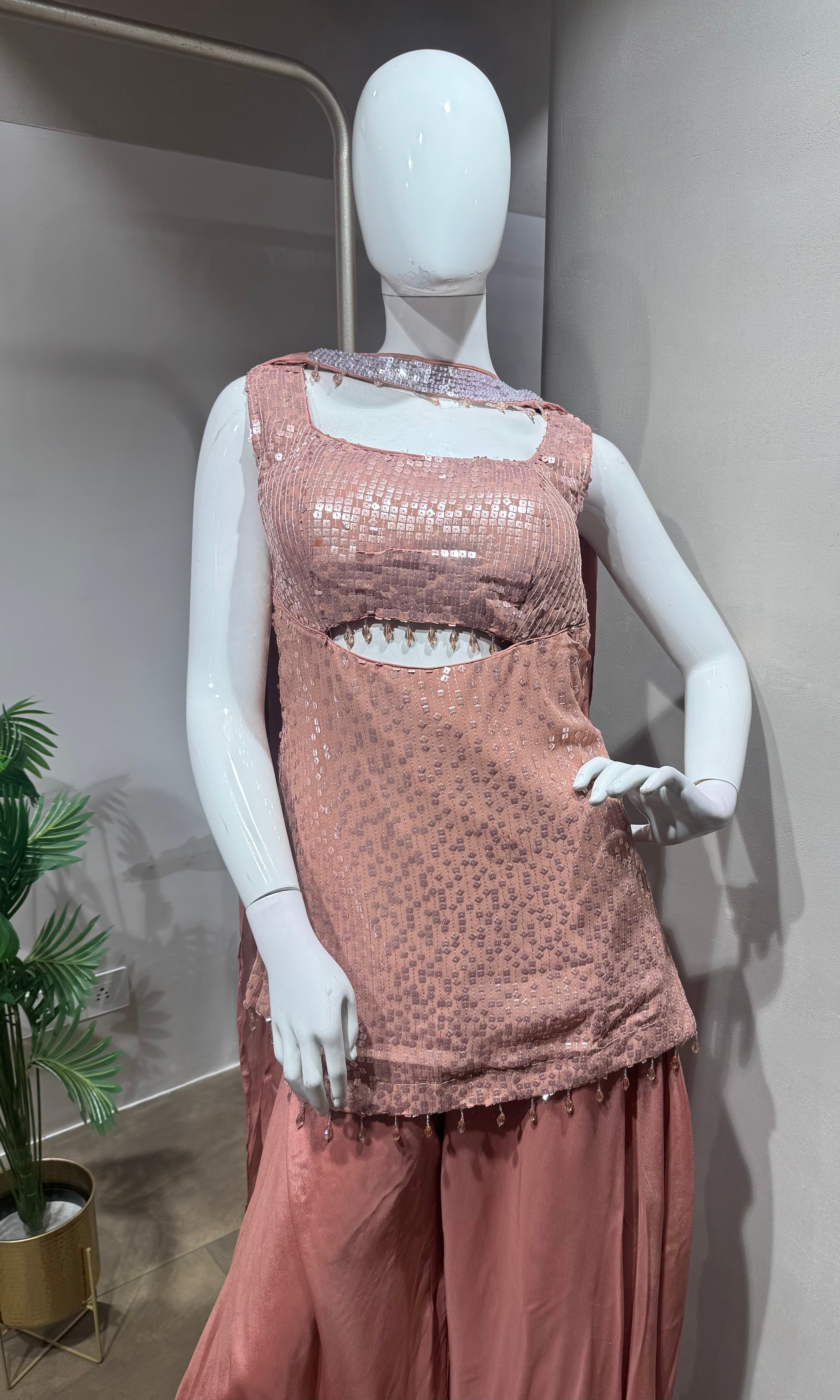 ONION PINK GEORGETTE SHARARA SET