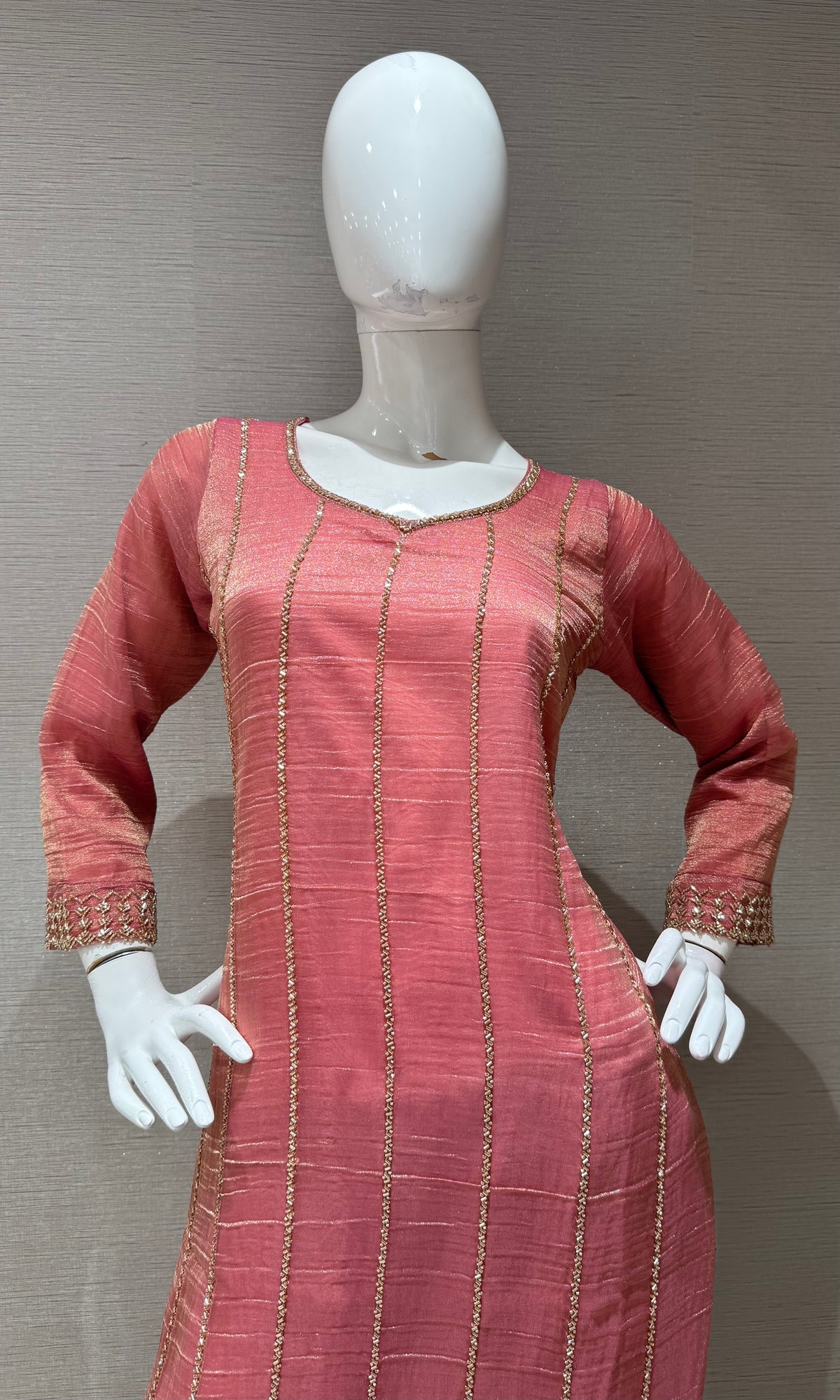 Pink Shimmer Striped ethnic Straight Cut kurta set