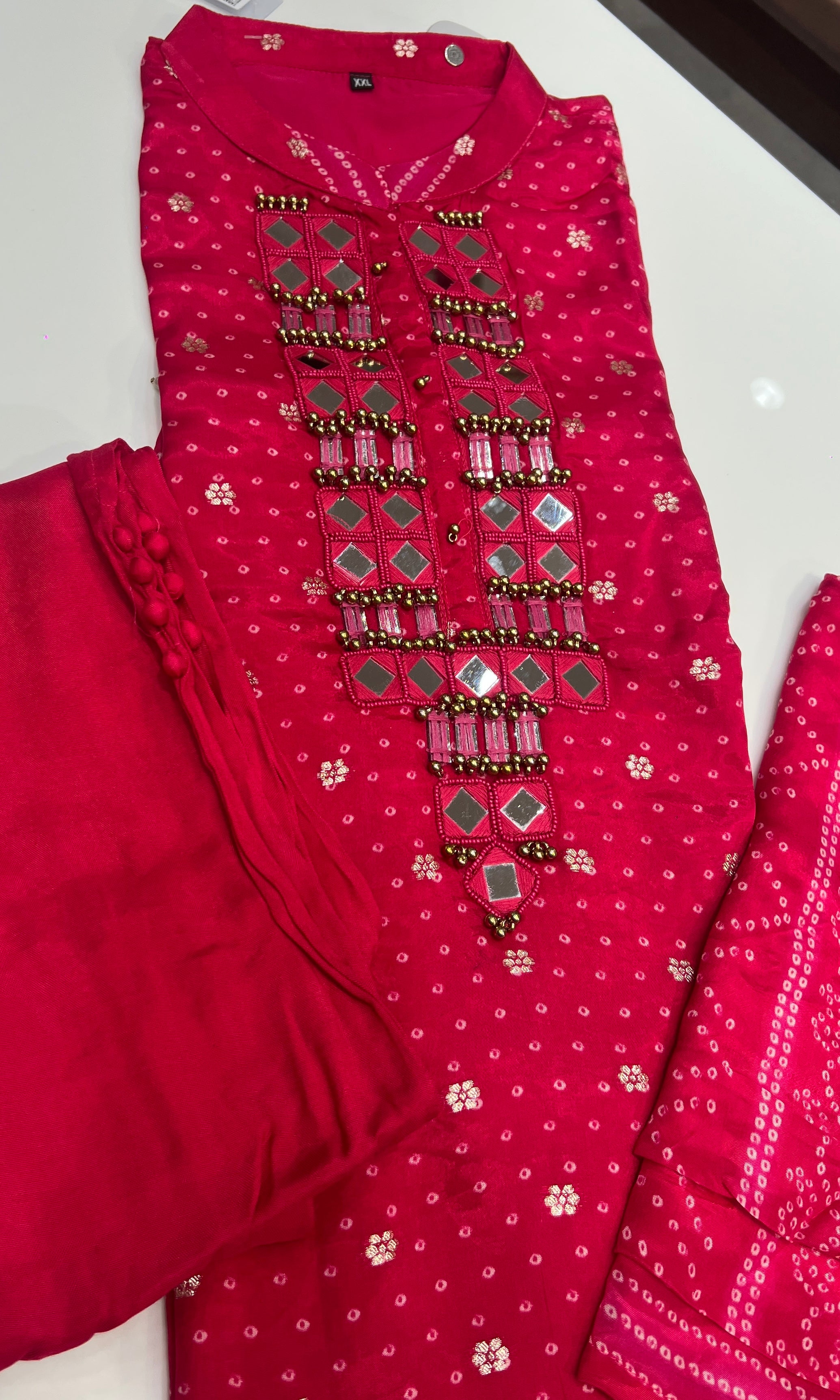 Rani Pink Bandhani Mirror KURTA SET