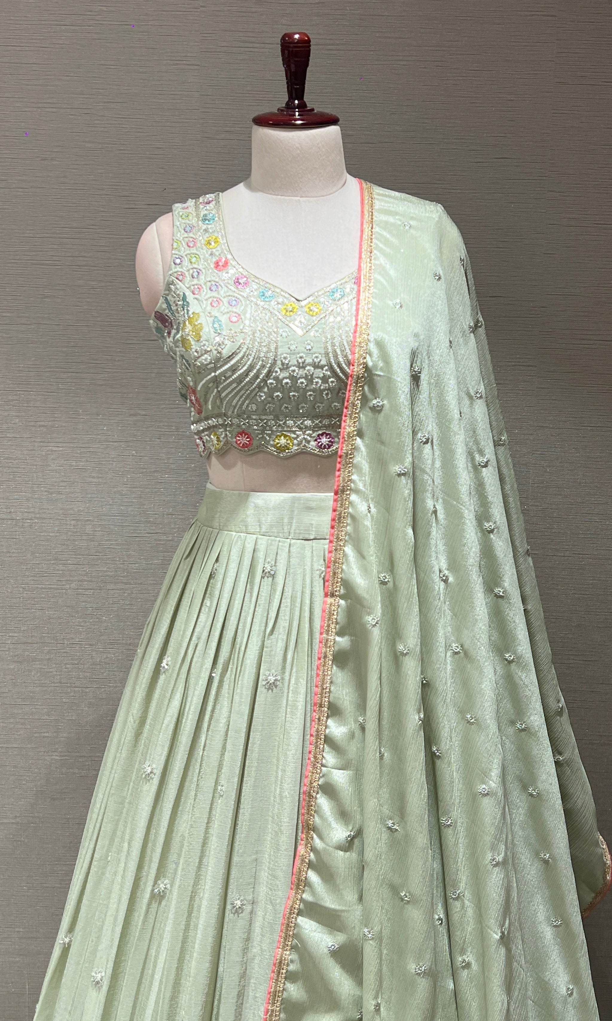 Pista green FLORAL EMBROIDERED Lehenga
