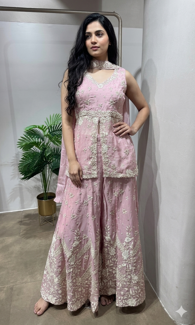Pink Georgette Party Wear Palazzo Ensemble