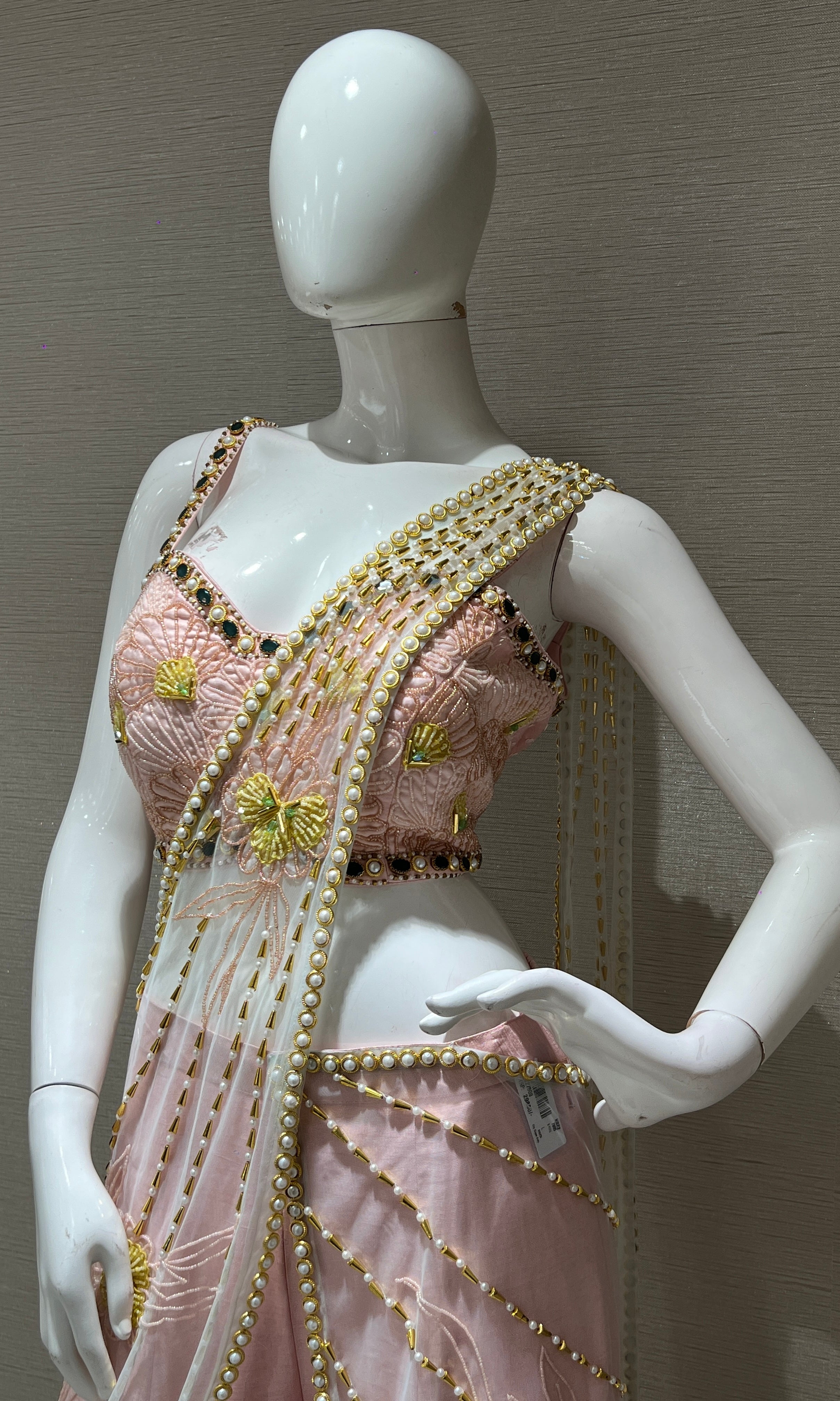 Baby pink palazzo with draped pallu