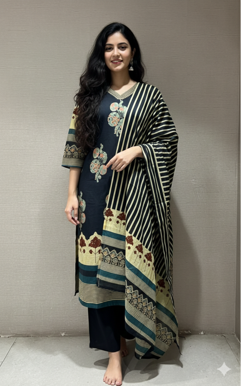 Black PRINTED kurta set