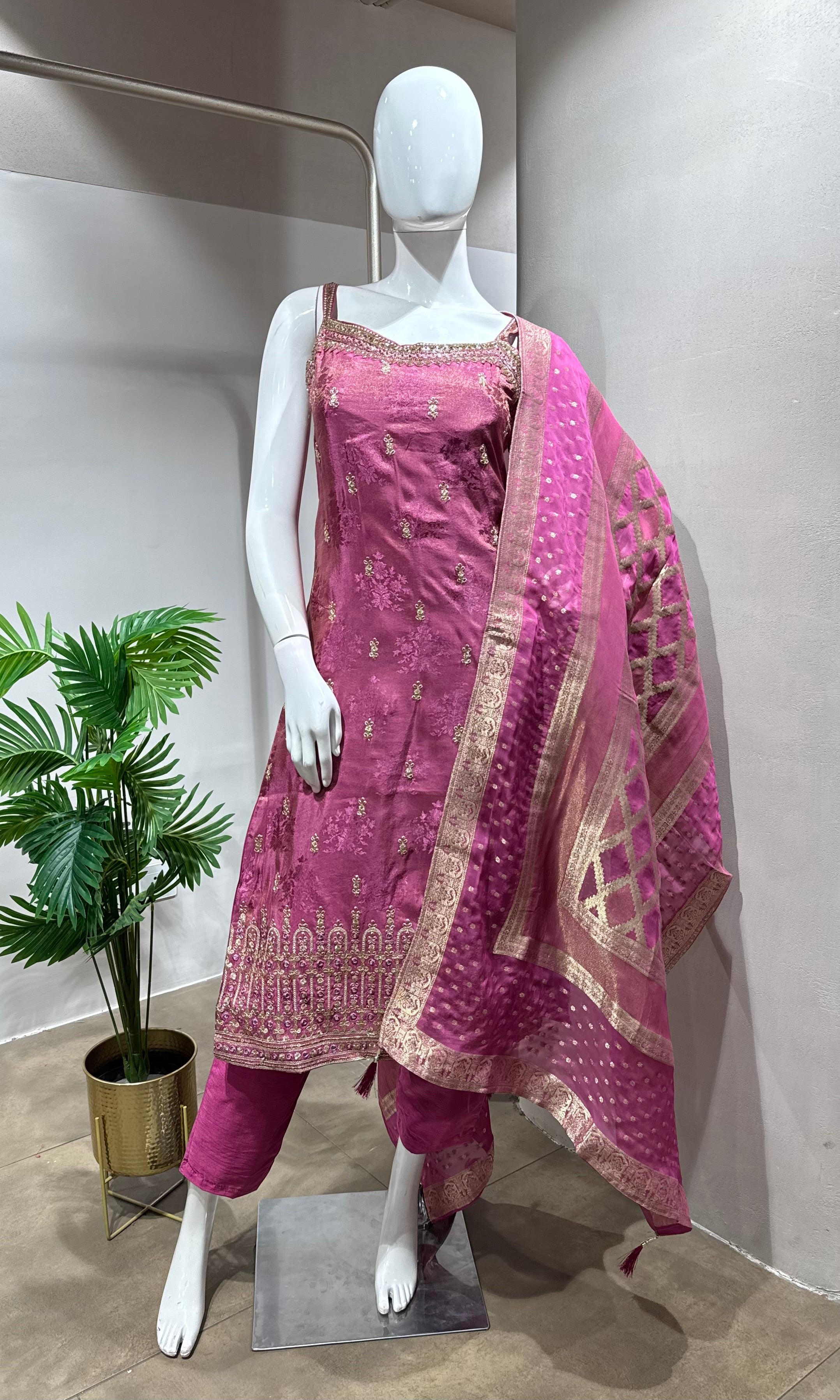 Royal Pink Banarasi KURTA Set