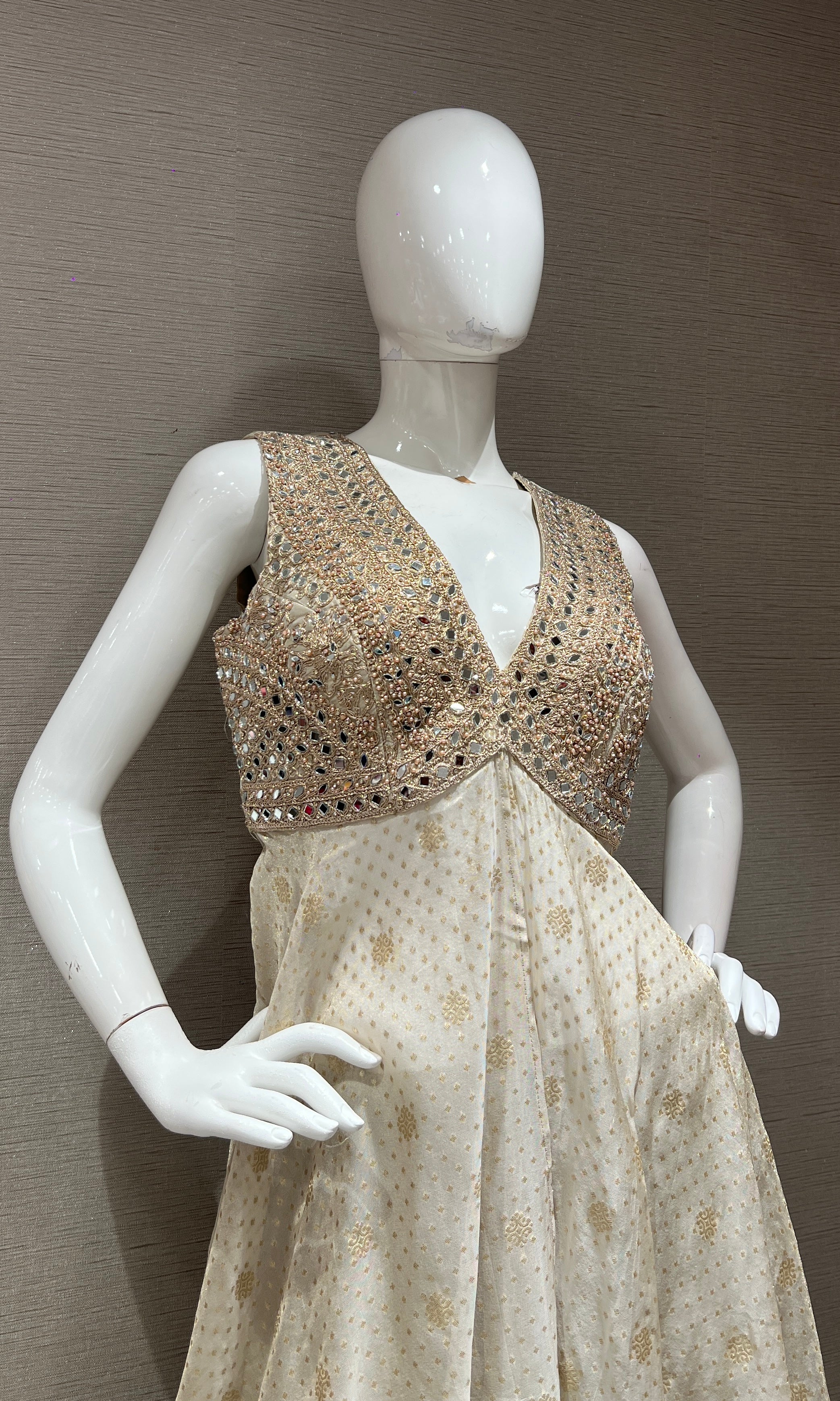 Beige Golden Embroidered Anarkali With palazzo pants