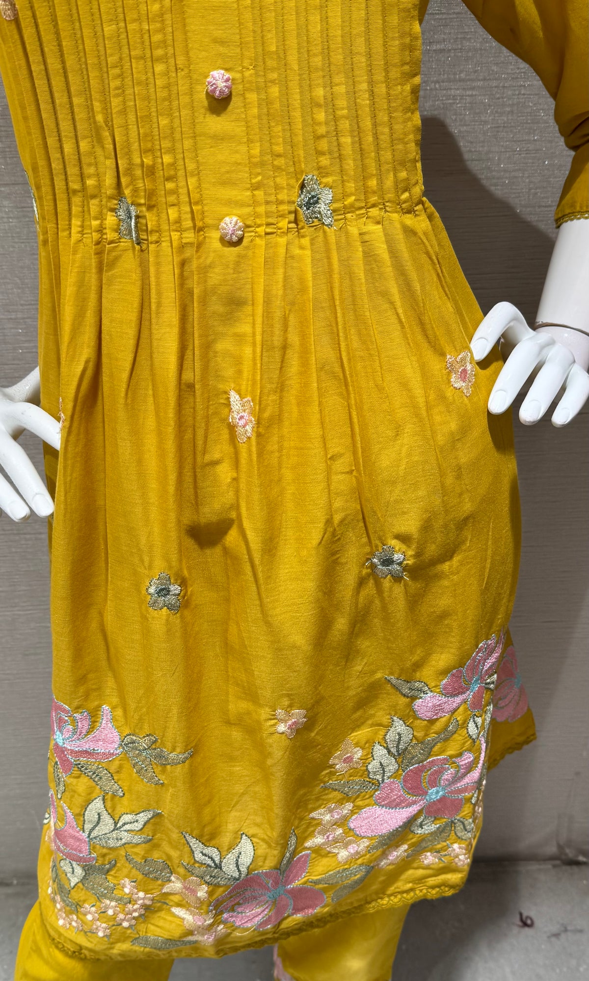 Yellow Floral SILK Chanderi kurta Set