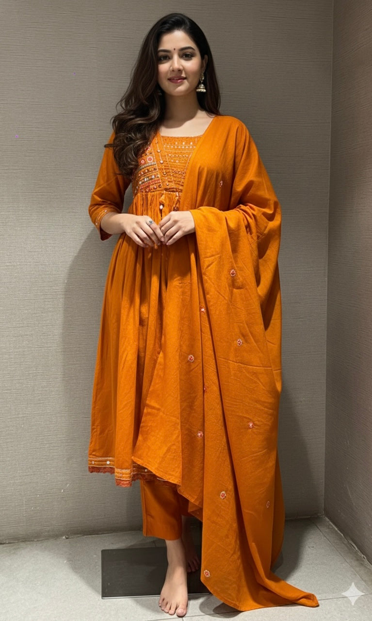 Rust EMBROIDERED KURTA SET
