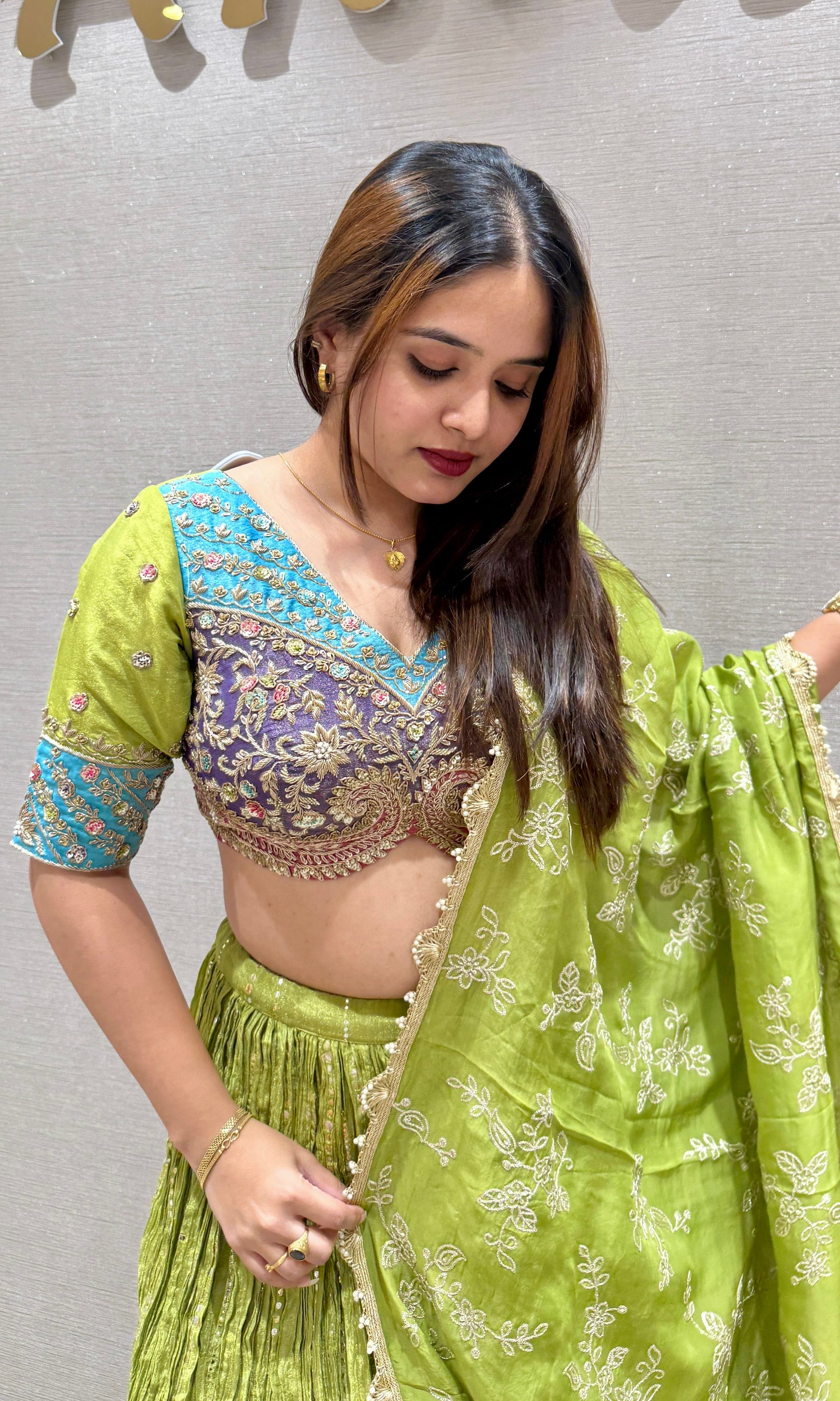 Parrot Green Intricate Embroidered Lehenga