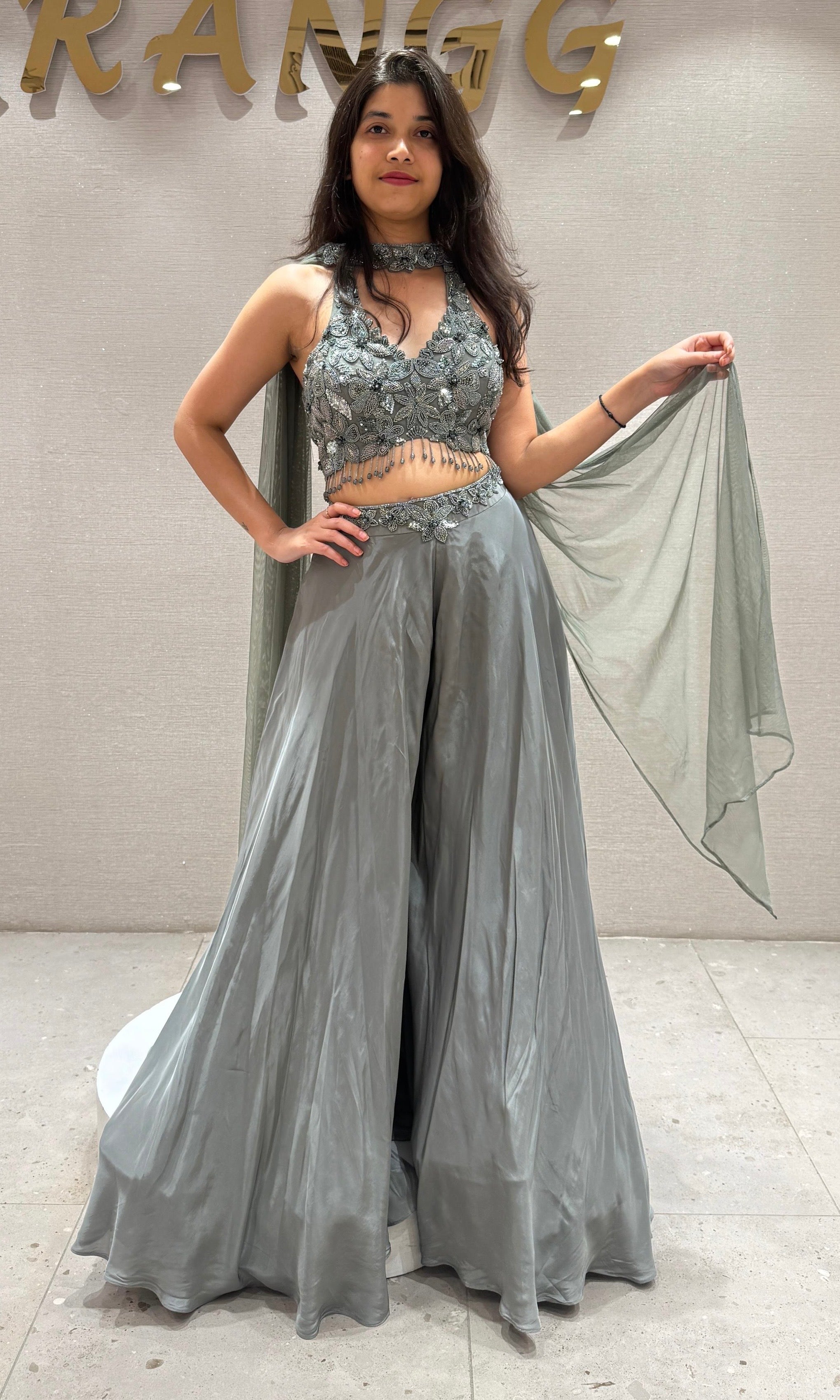 Grey Sequin embroidered palazzo