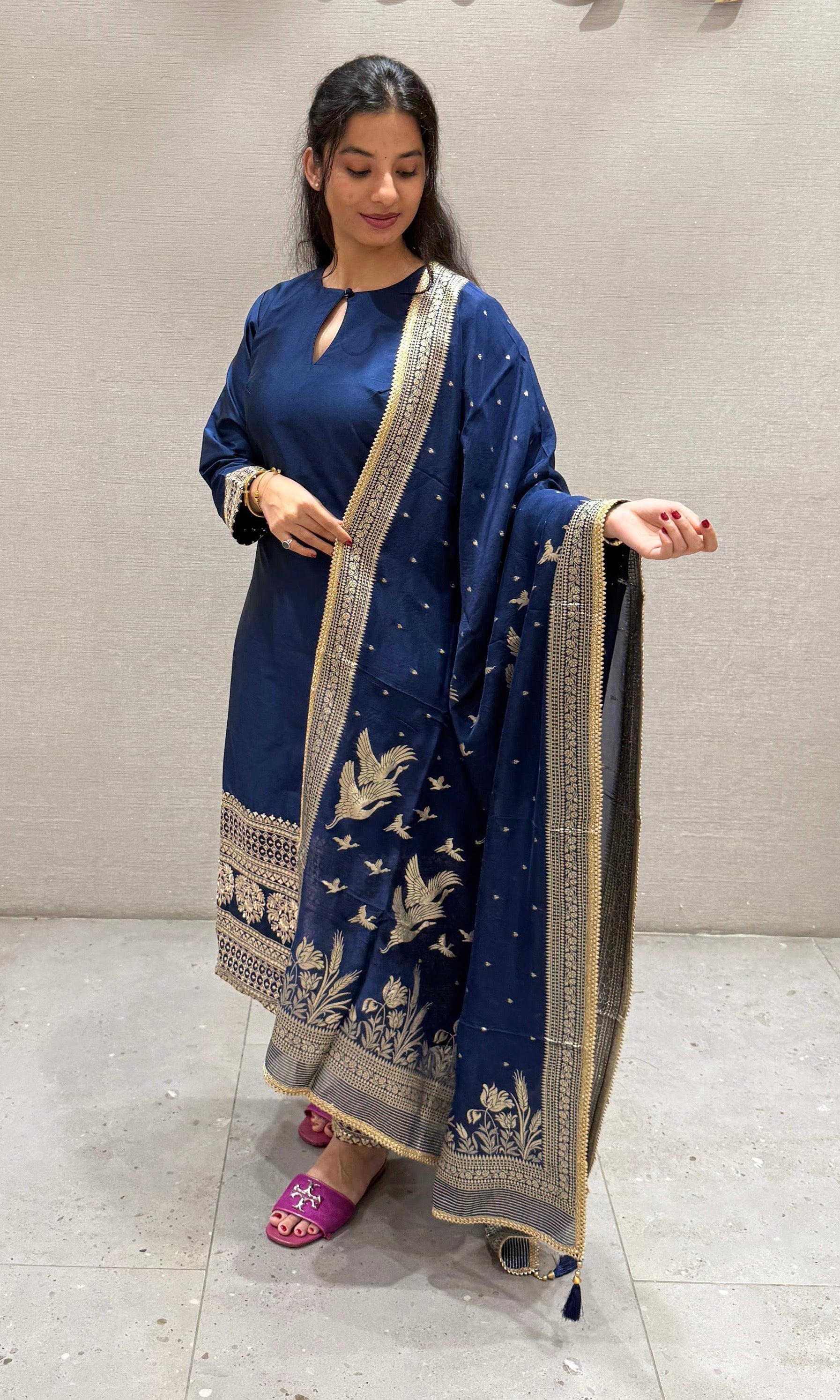 Royal blue banarasi kurta set