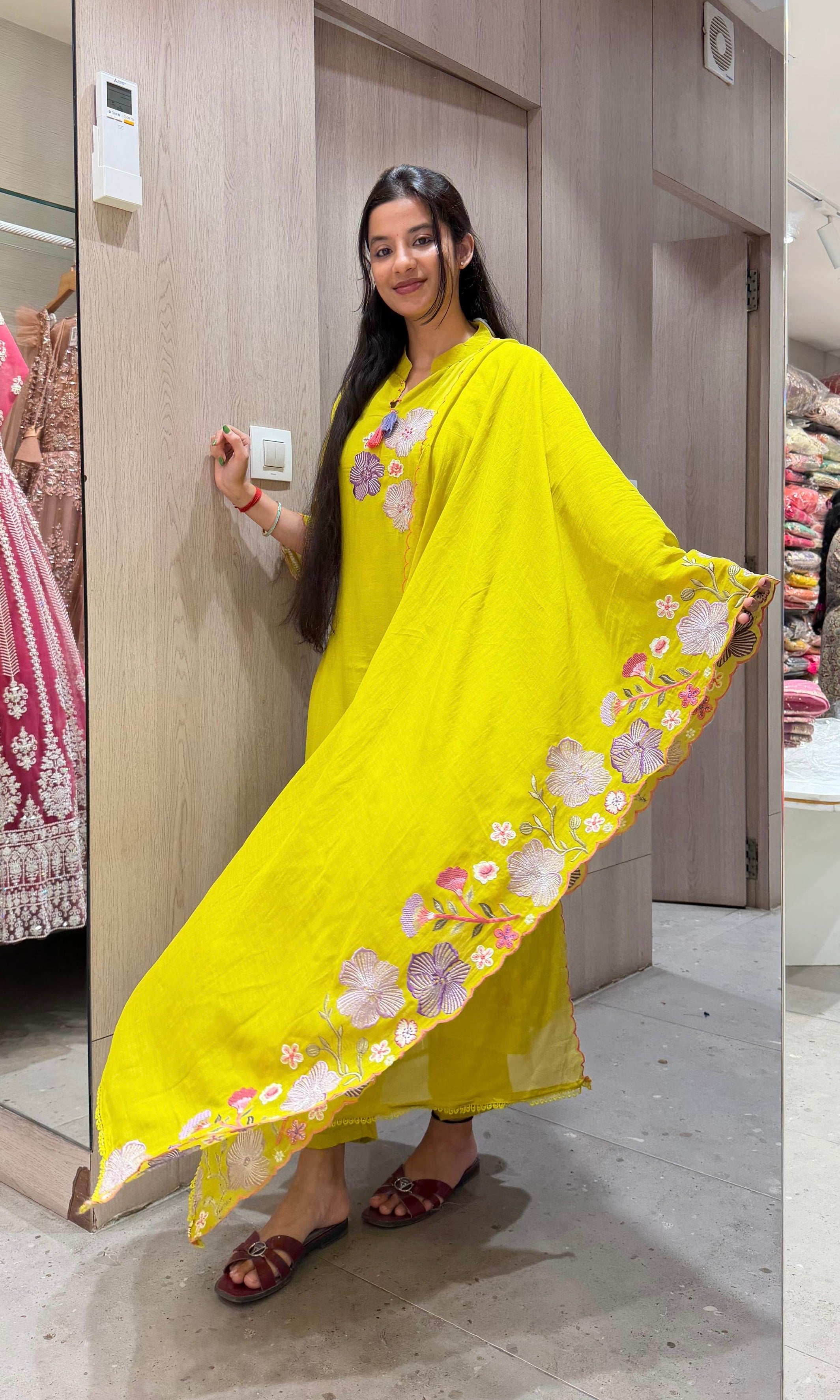 Light yellow FLORAL kurta set
