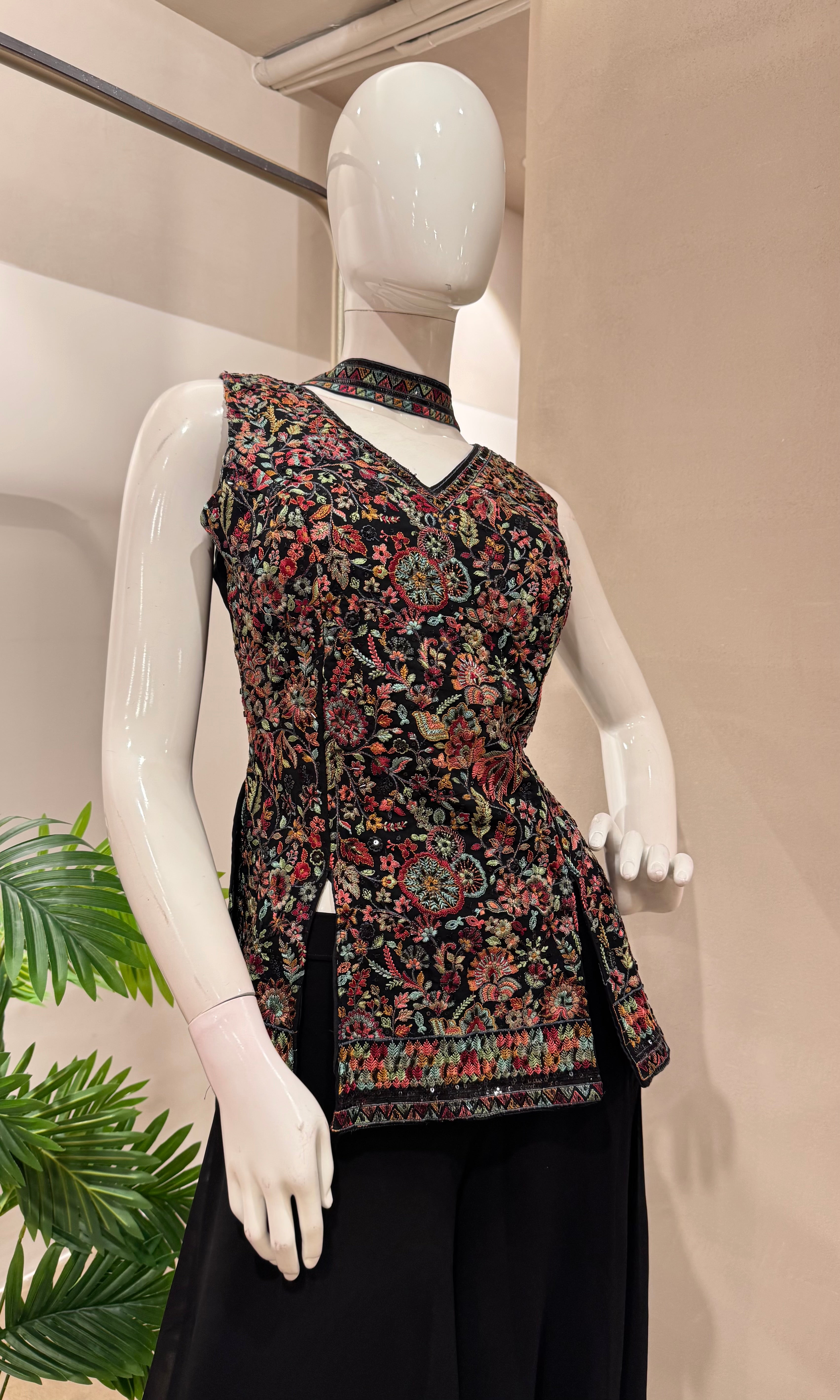 BLACK FLORAL PEPLUM PALAZZO SET