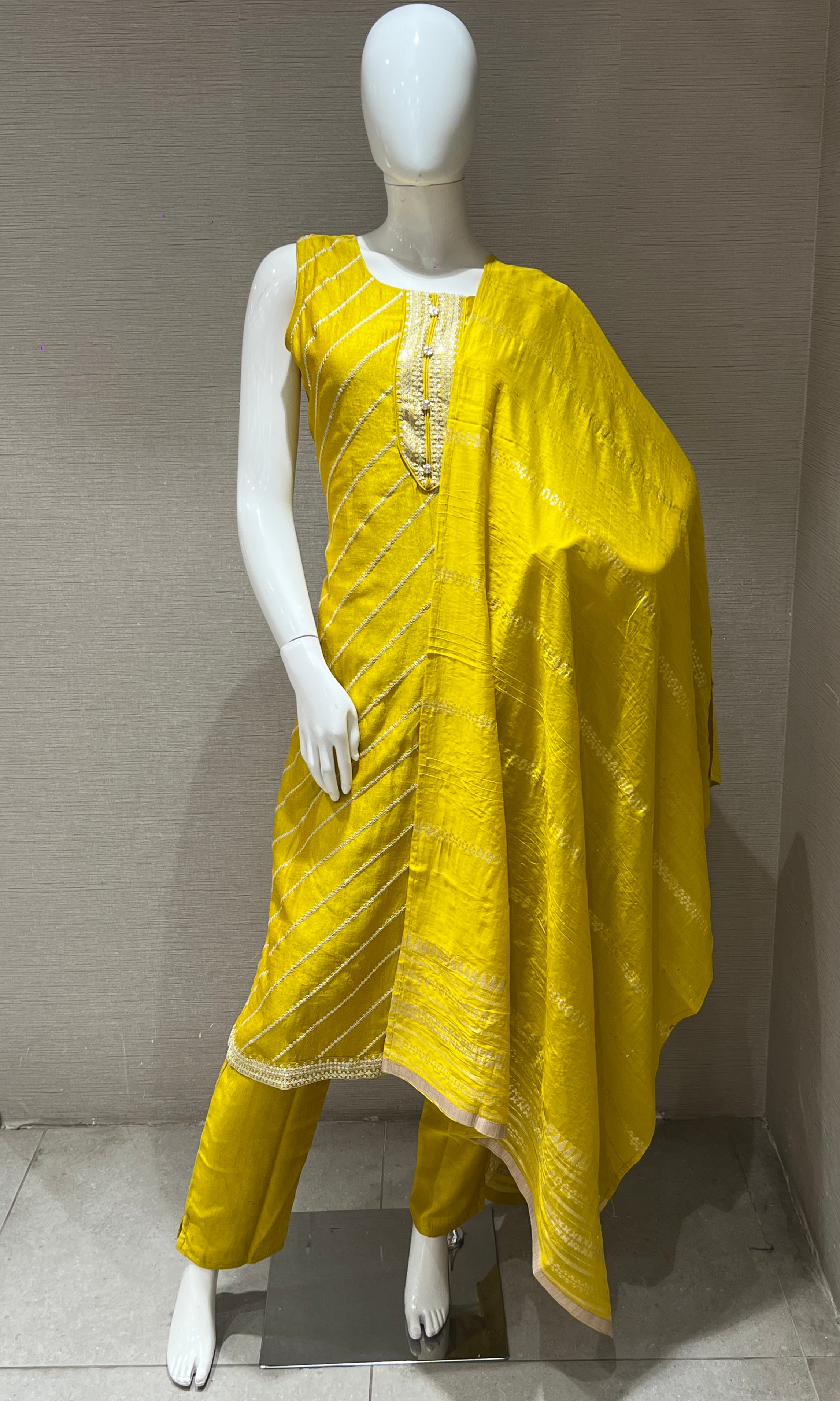 Yellow gold embroidered kurta set
