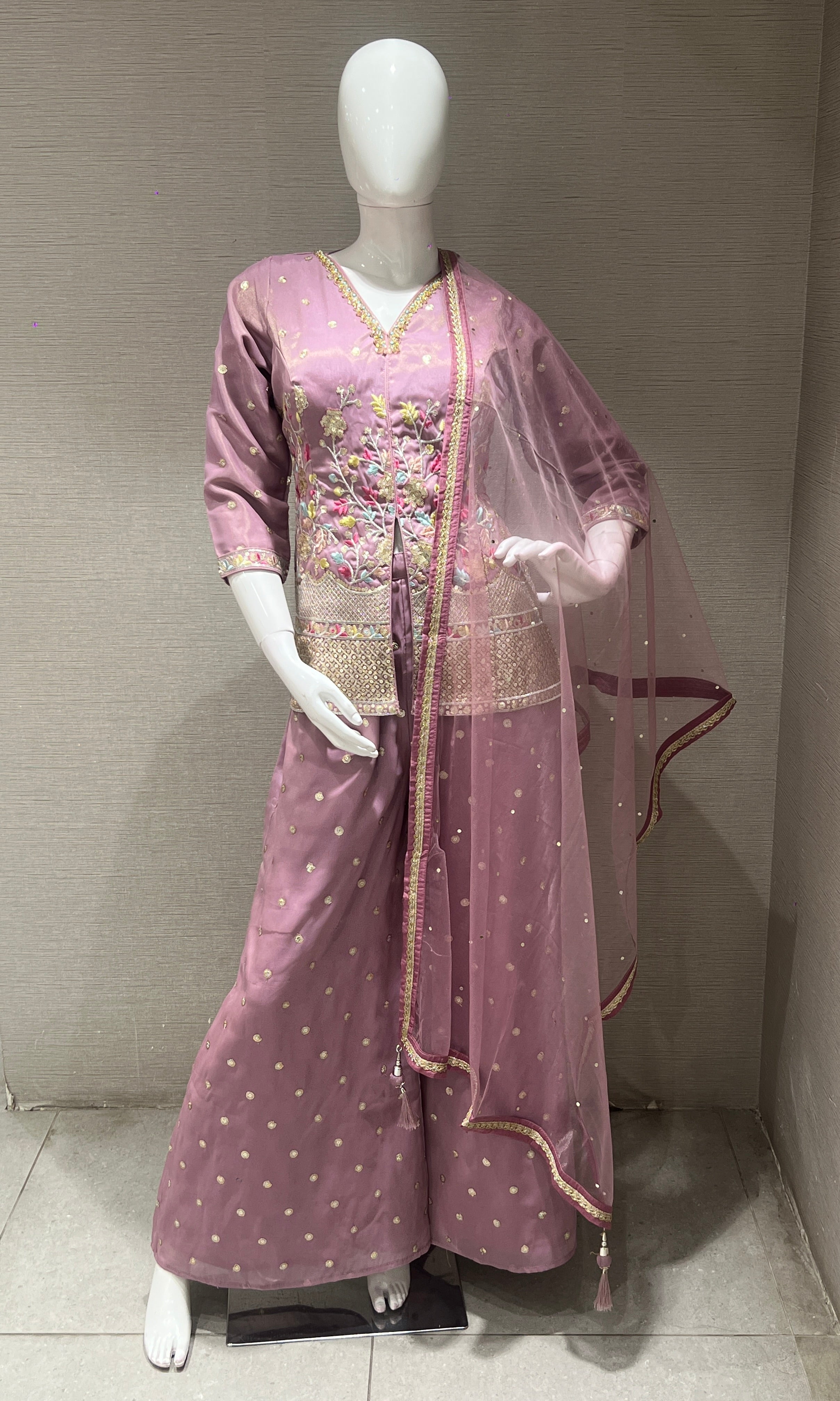 Lavender Floral Embroidered Palazzo set