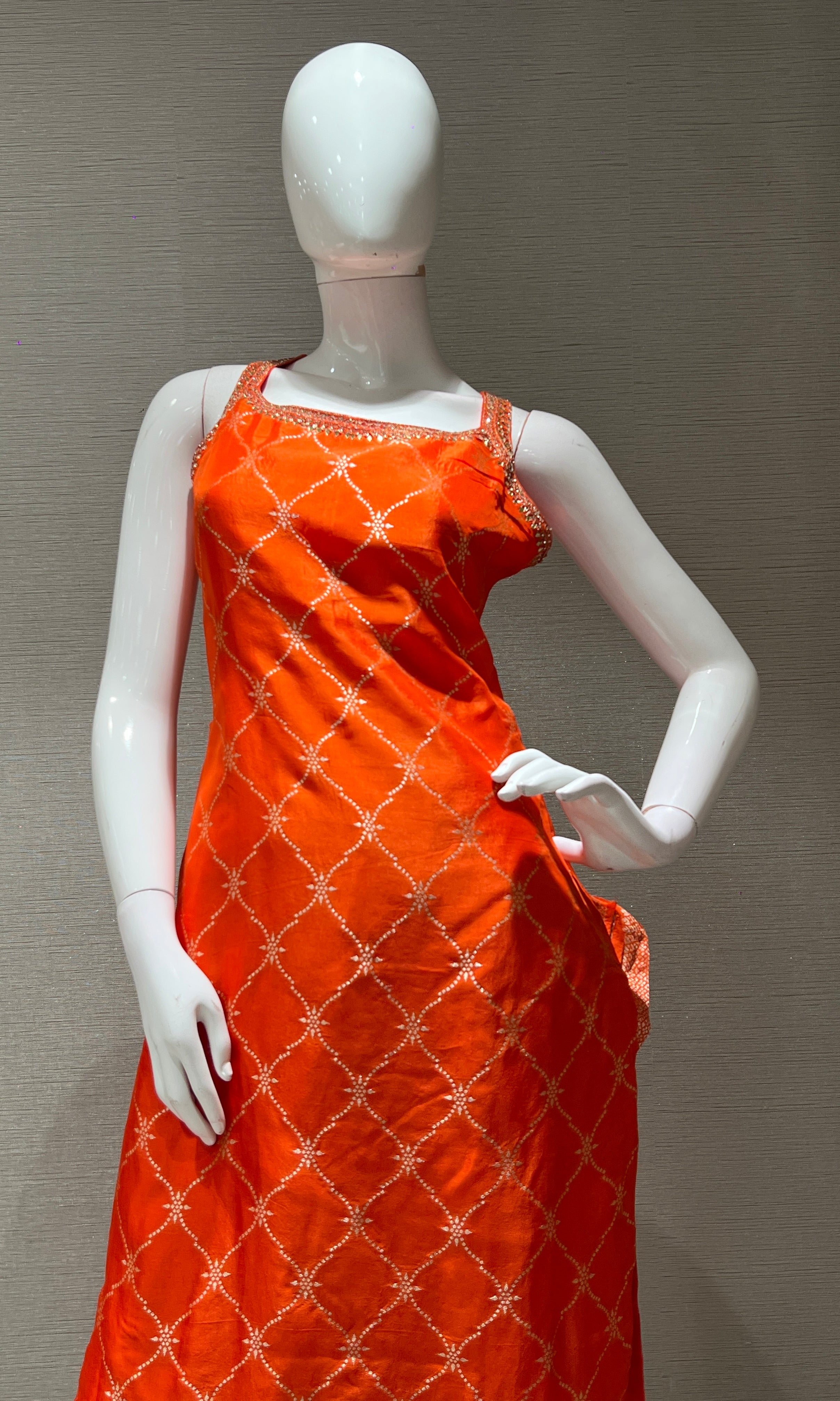 orange and gold banarasi silk kurta set