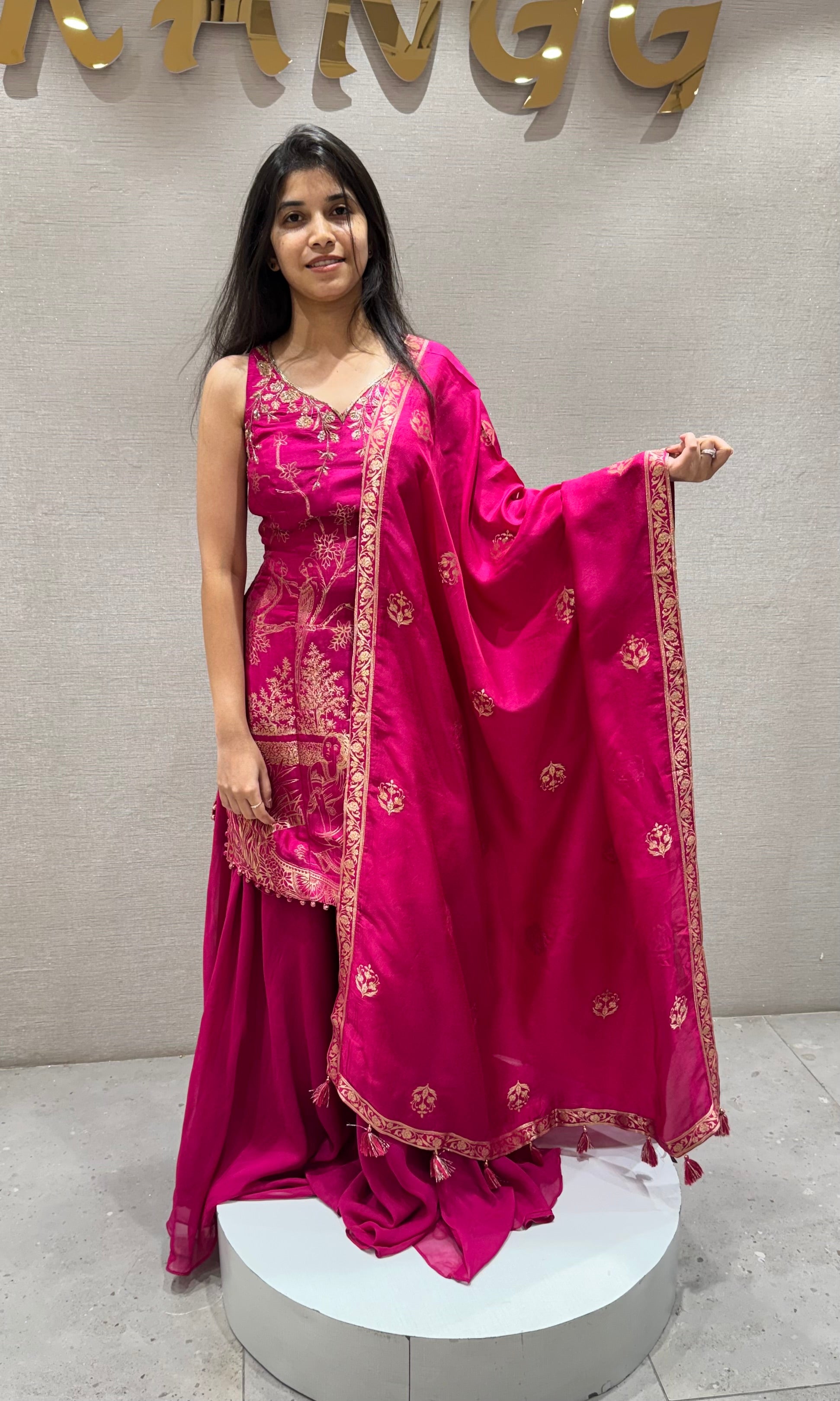 PINK Embroidered Chinon Sharara Set