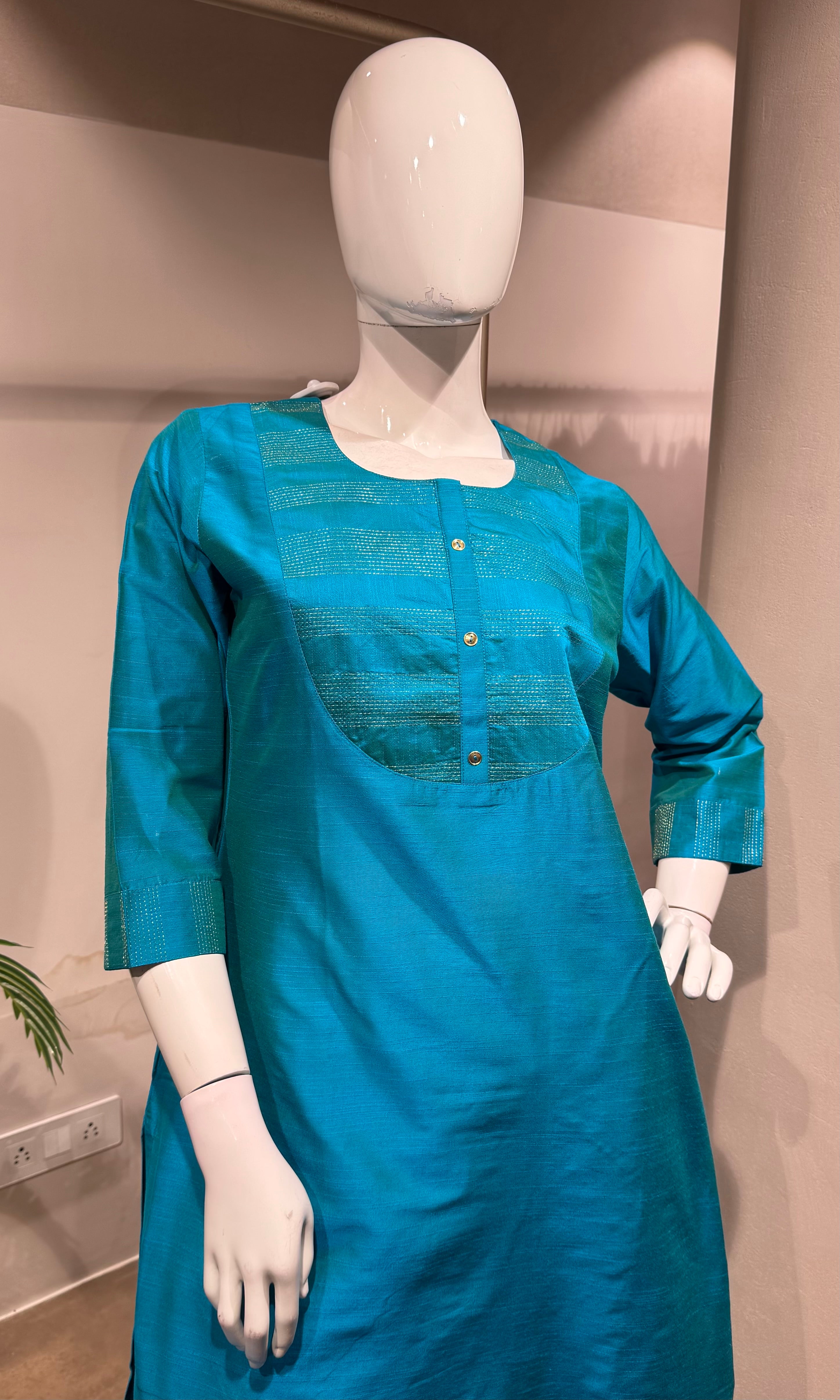 Rama Blue Embroidered Silk Kurta Set
