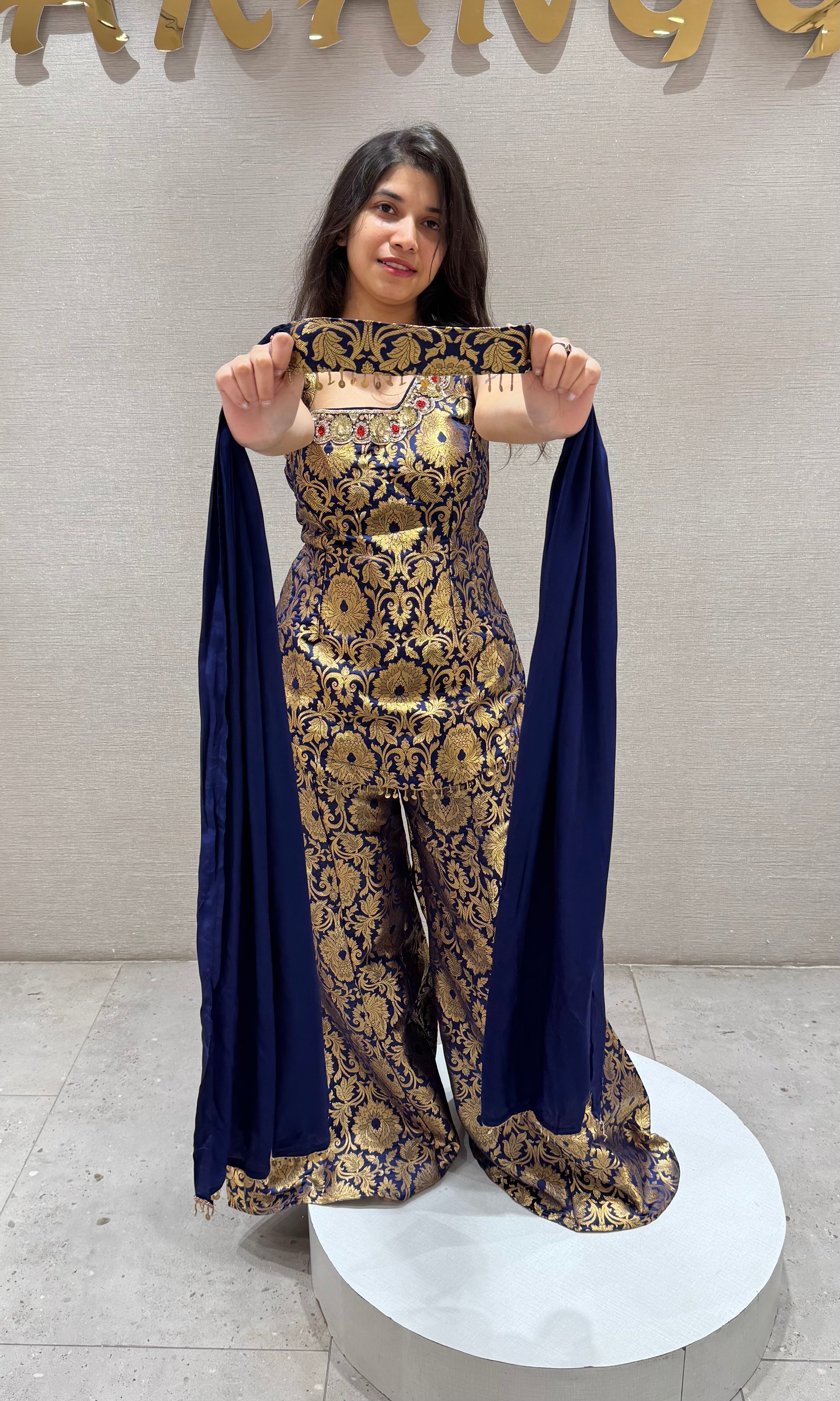 Navy blue GOLDEN FLORALS PALAZZO SET