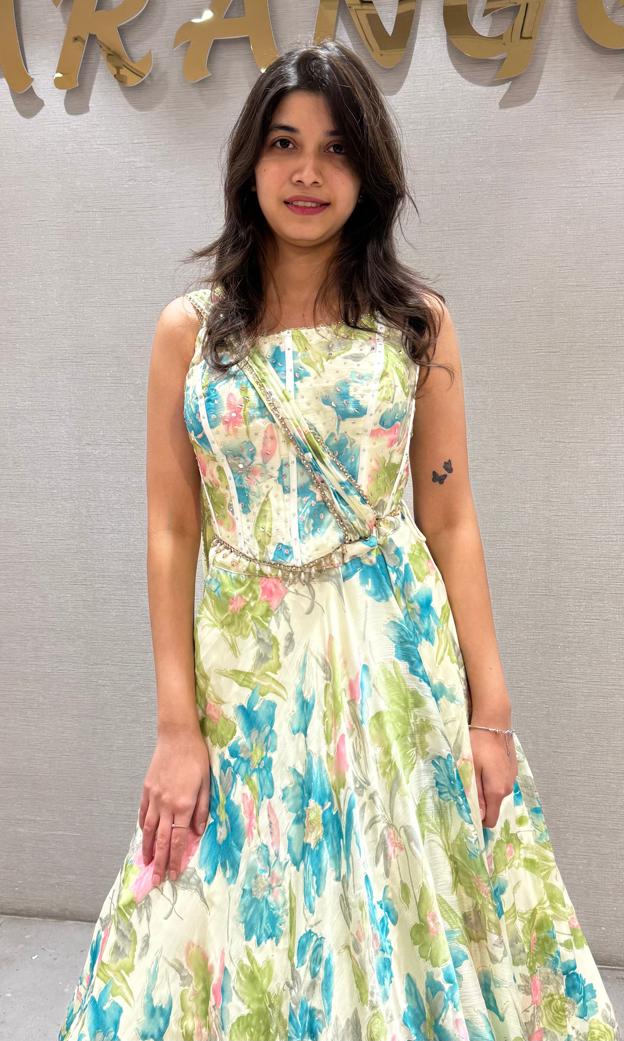 Blue Summer Bloom Floral Lehenga