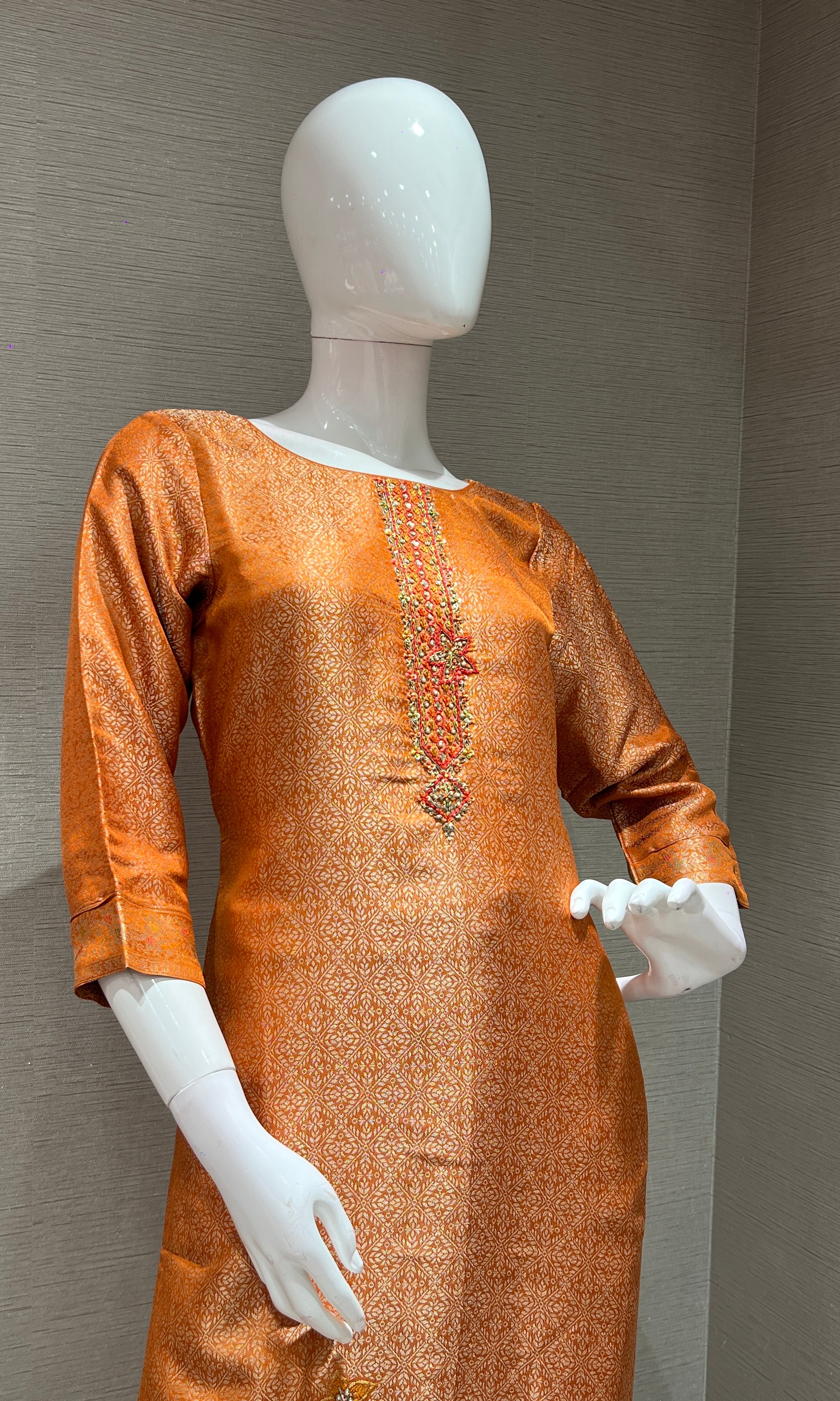 RUST GOLDEN Brocade Kurta Set