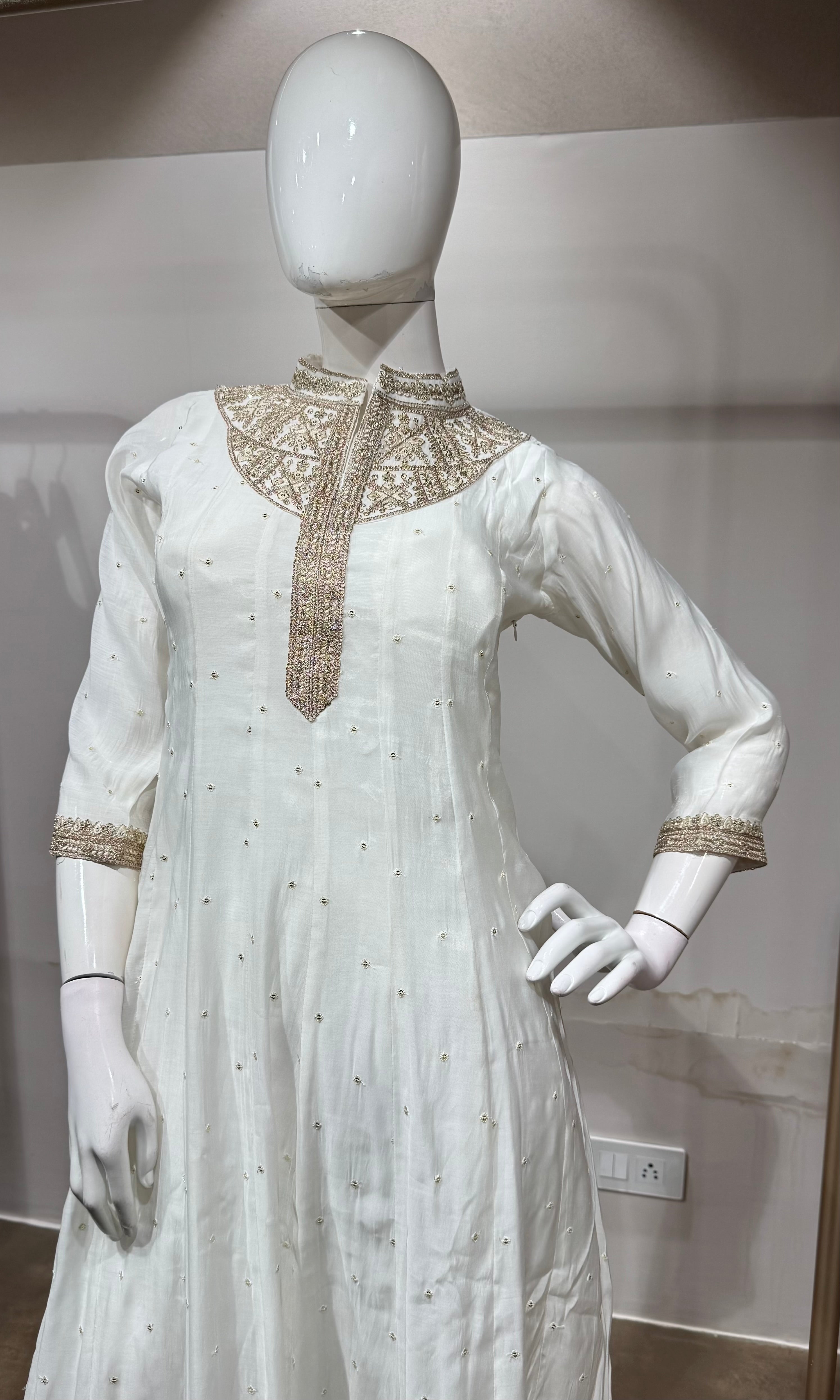White Golden Embroidered Anarkali set