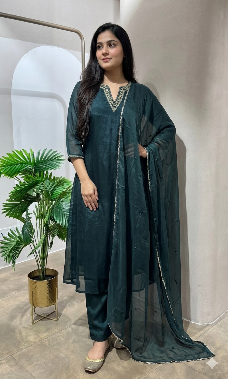 GREEN SHIMMER TISSUE KURTA SET