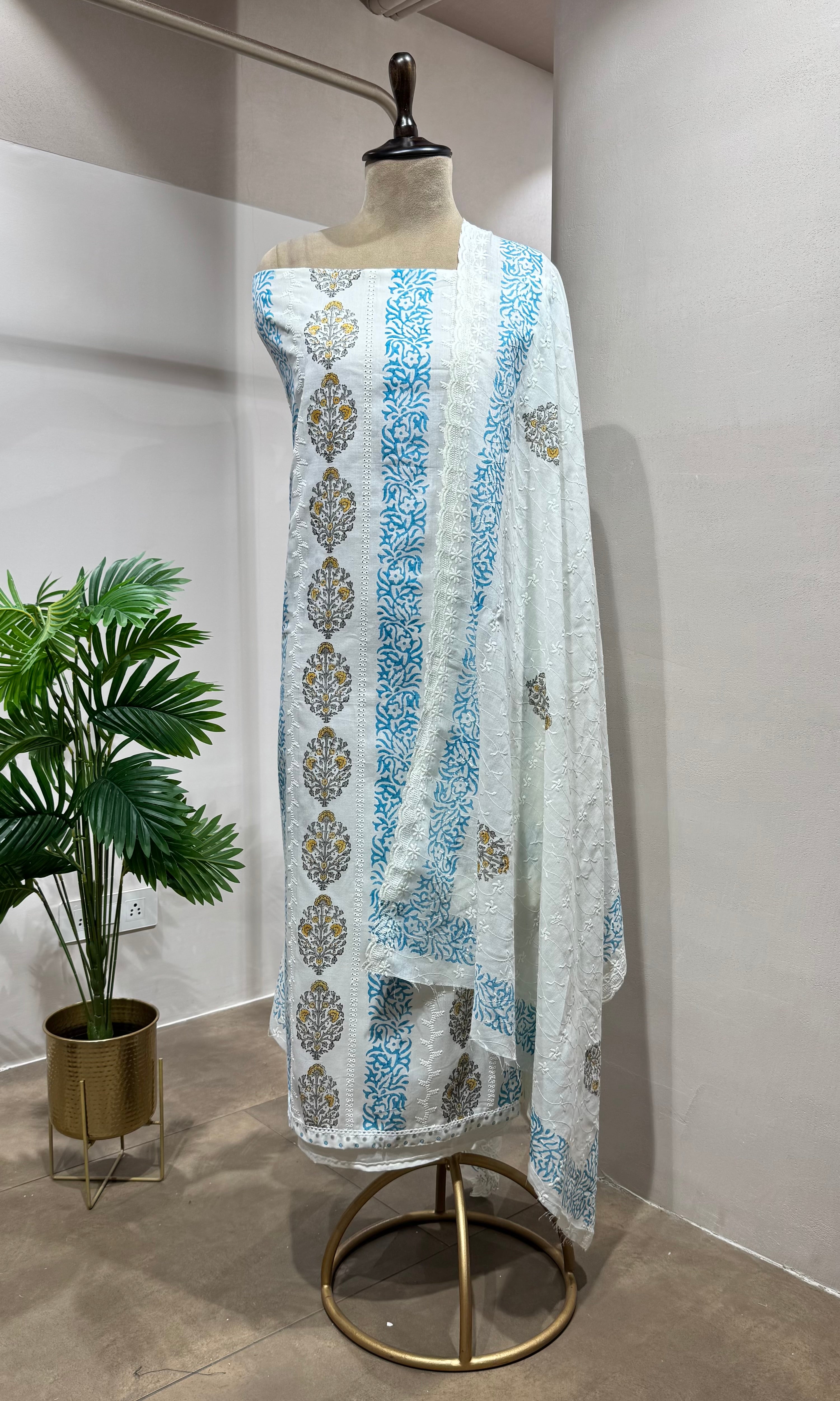 Blue Floral Printed DRESS MATERIAL