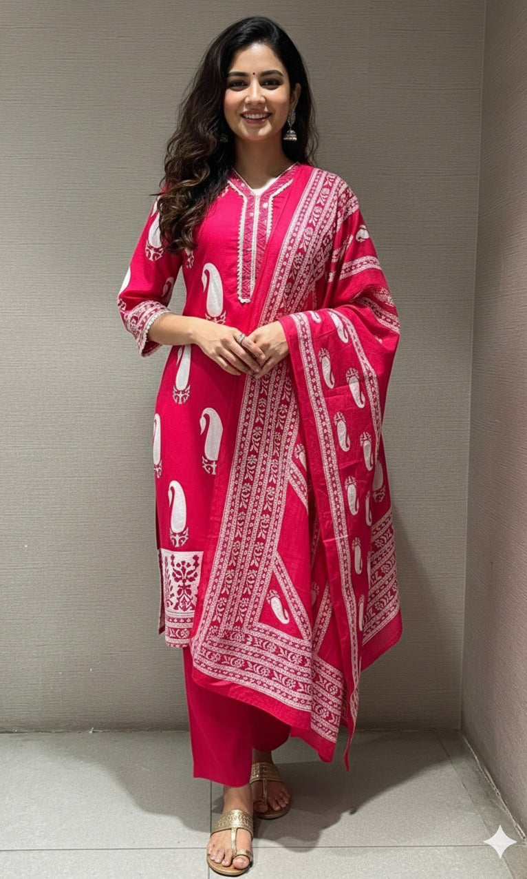 Rani pink PRINTED kurta set