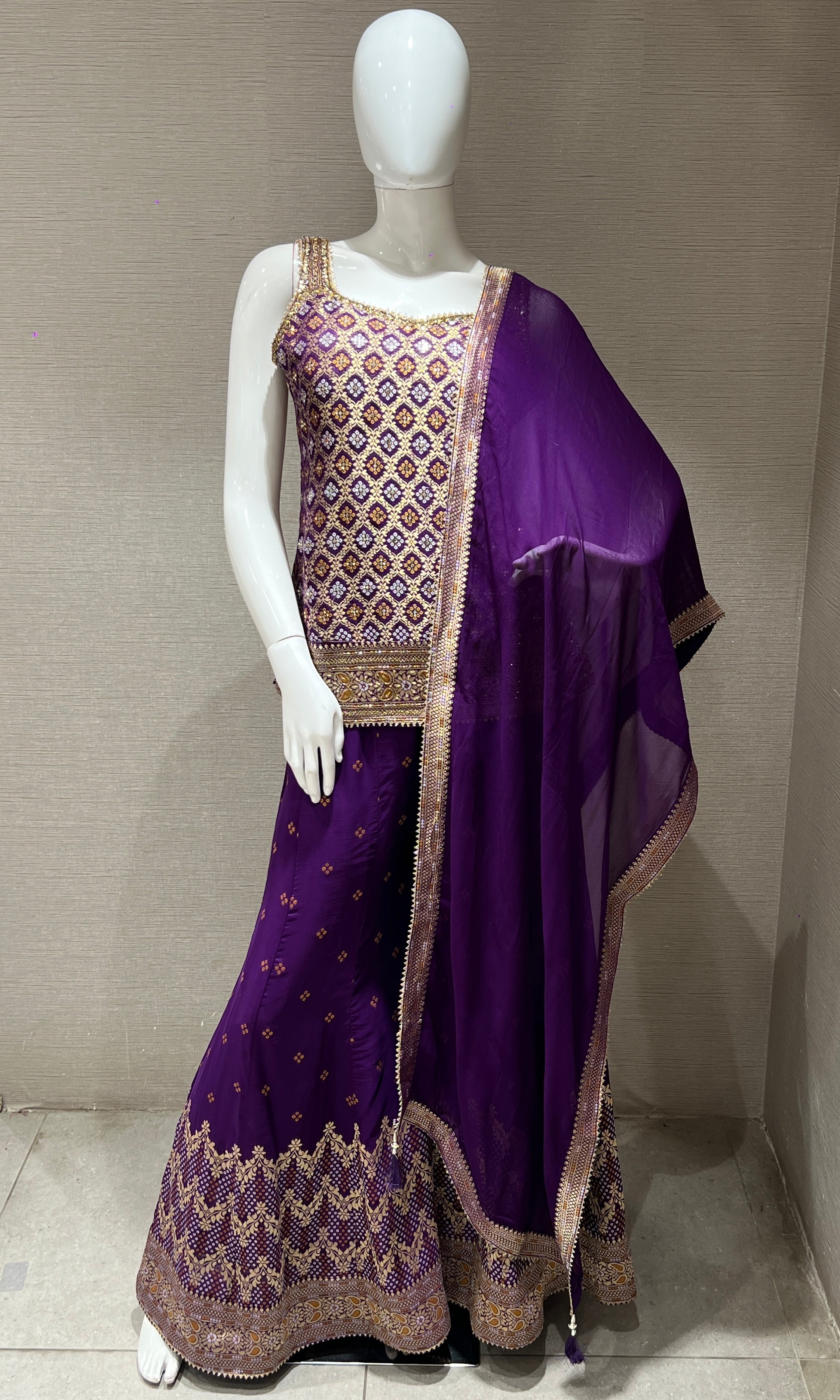 Purple Embroidered Palazzo Set