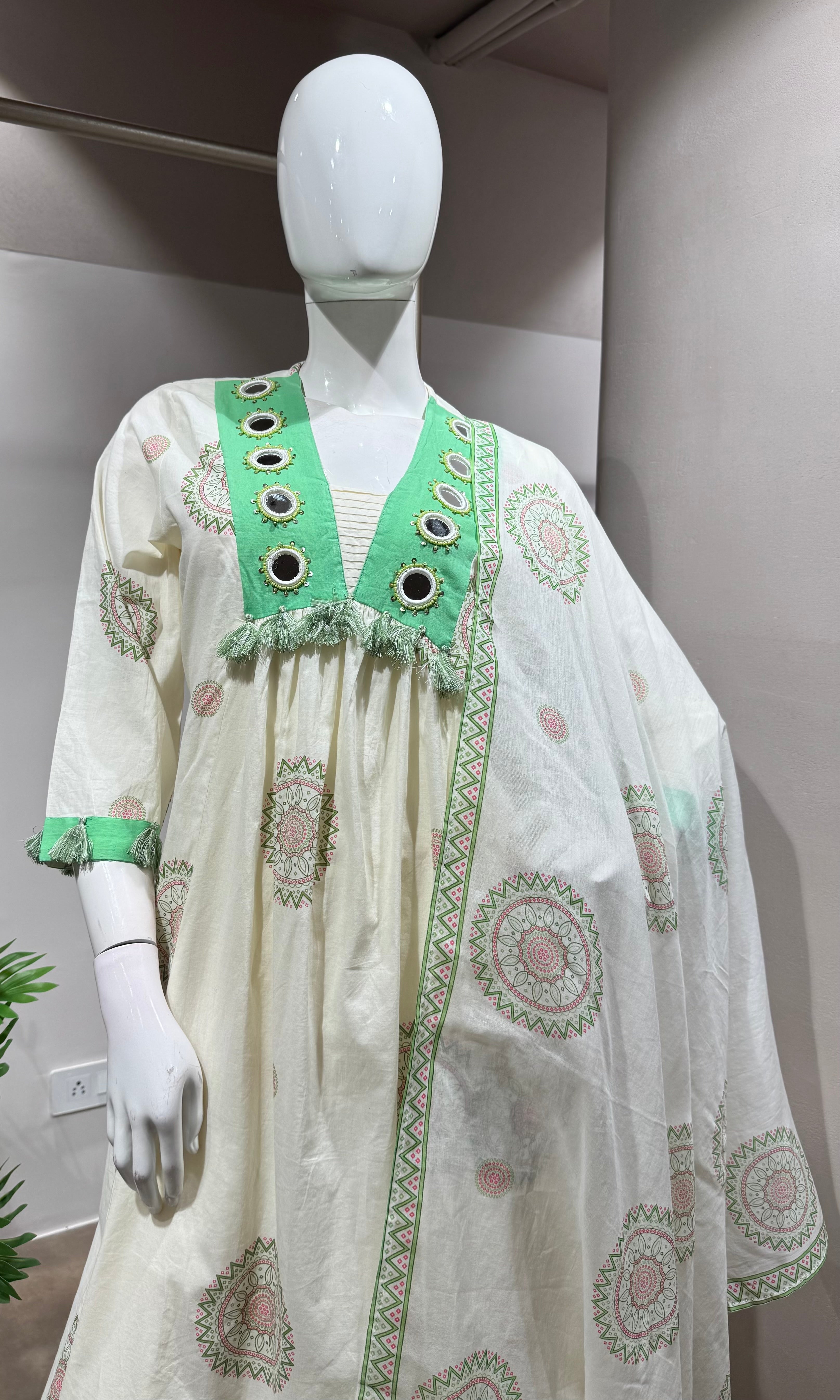 GREEN Floral Block Print Cotton Kurta Set