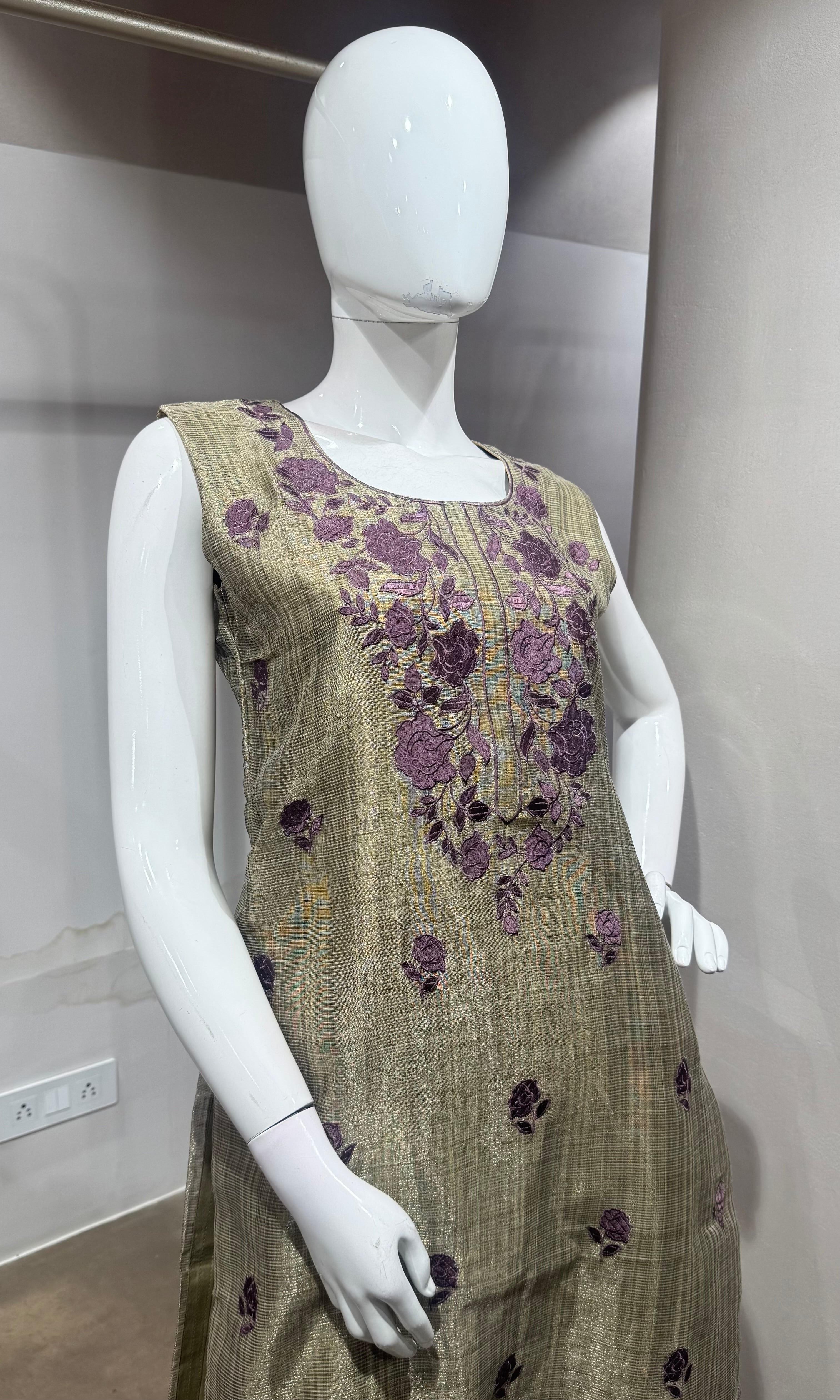 Gold & Purple Embroidered Kurta Set
