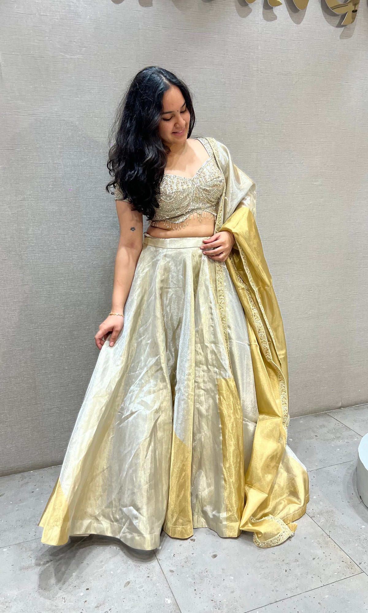 Metallic Gold Silver Embroidered Lehenga Choli Set