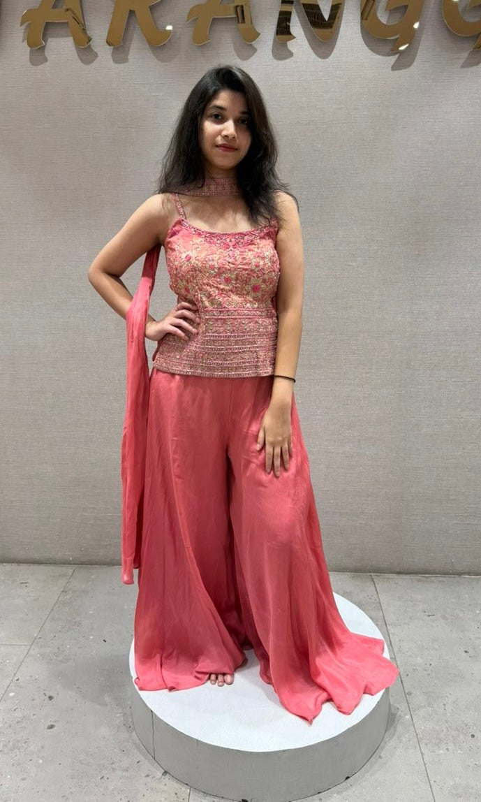 Blush PINK Bloom Embroidered Palazzo Set