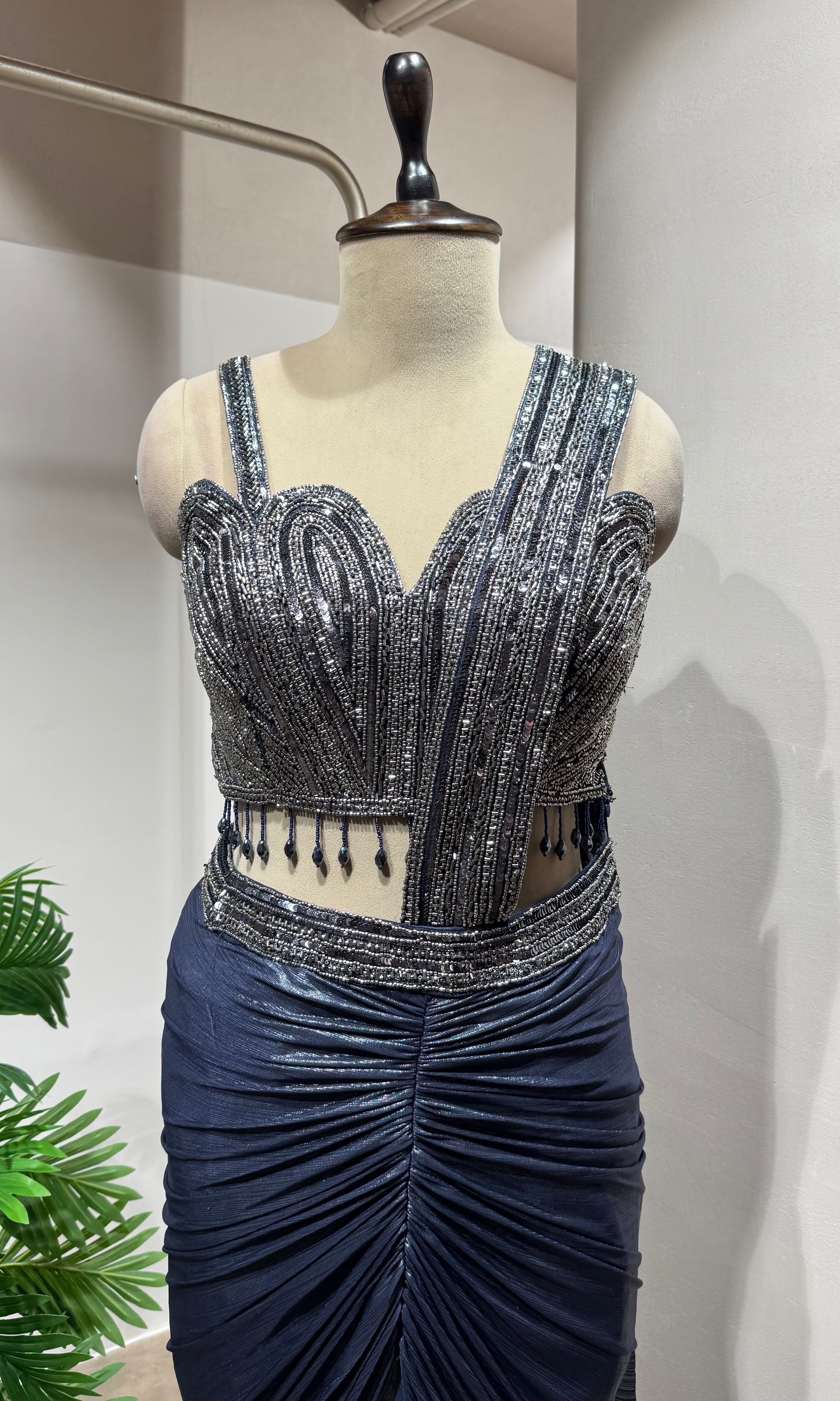 Blue Midnight Elegance Drape Gown