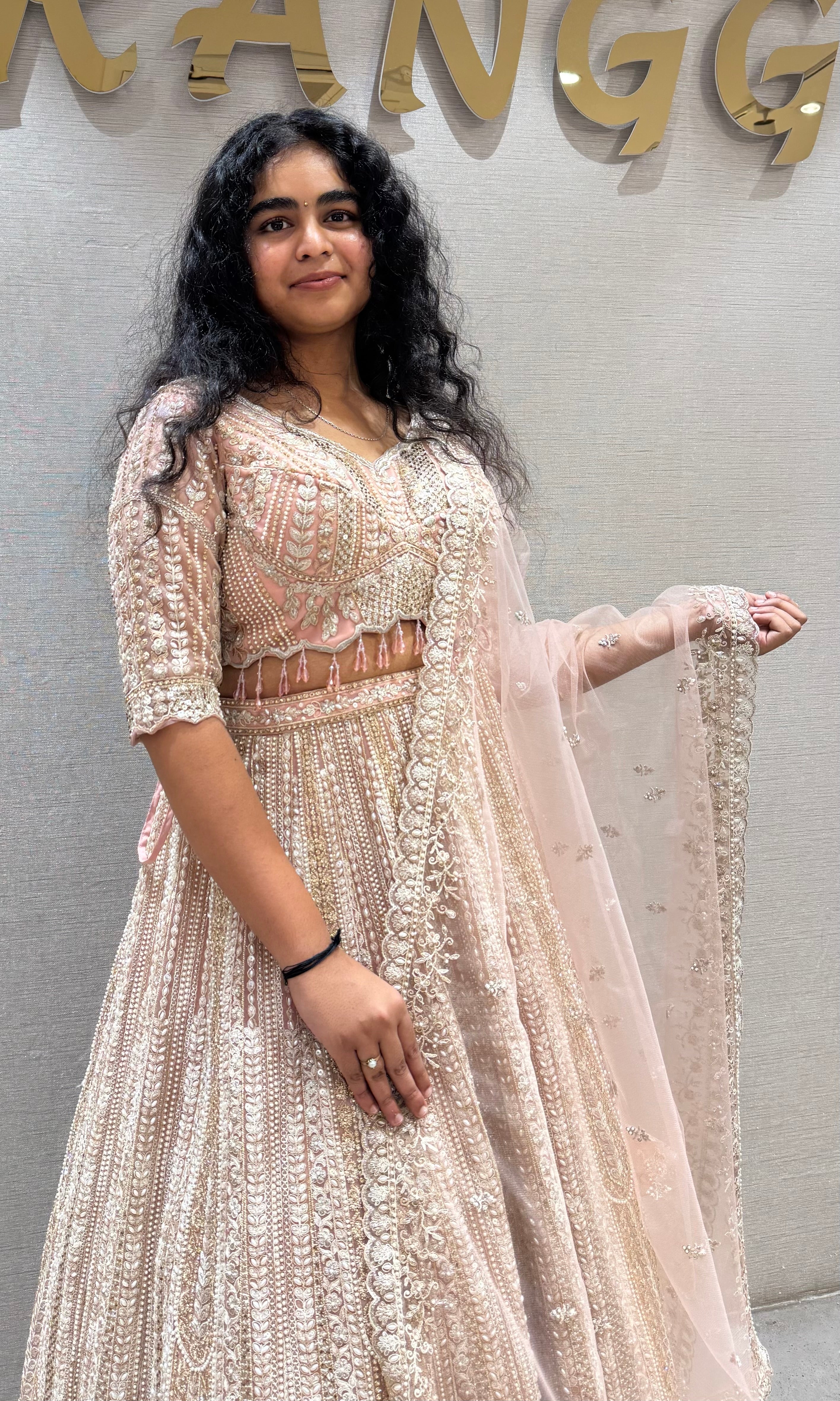 Light pink Net Floral Embroidered Lehenga