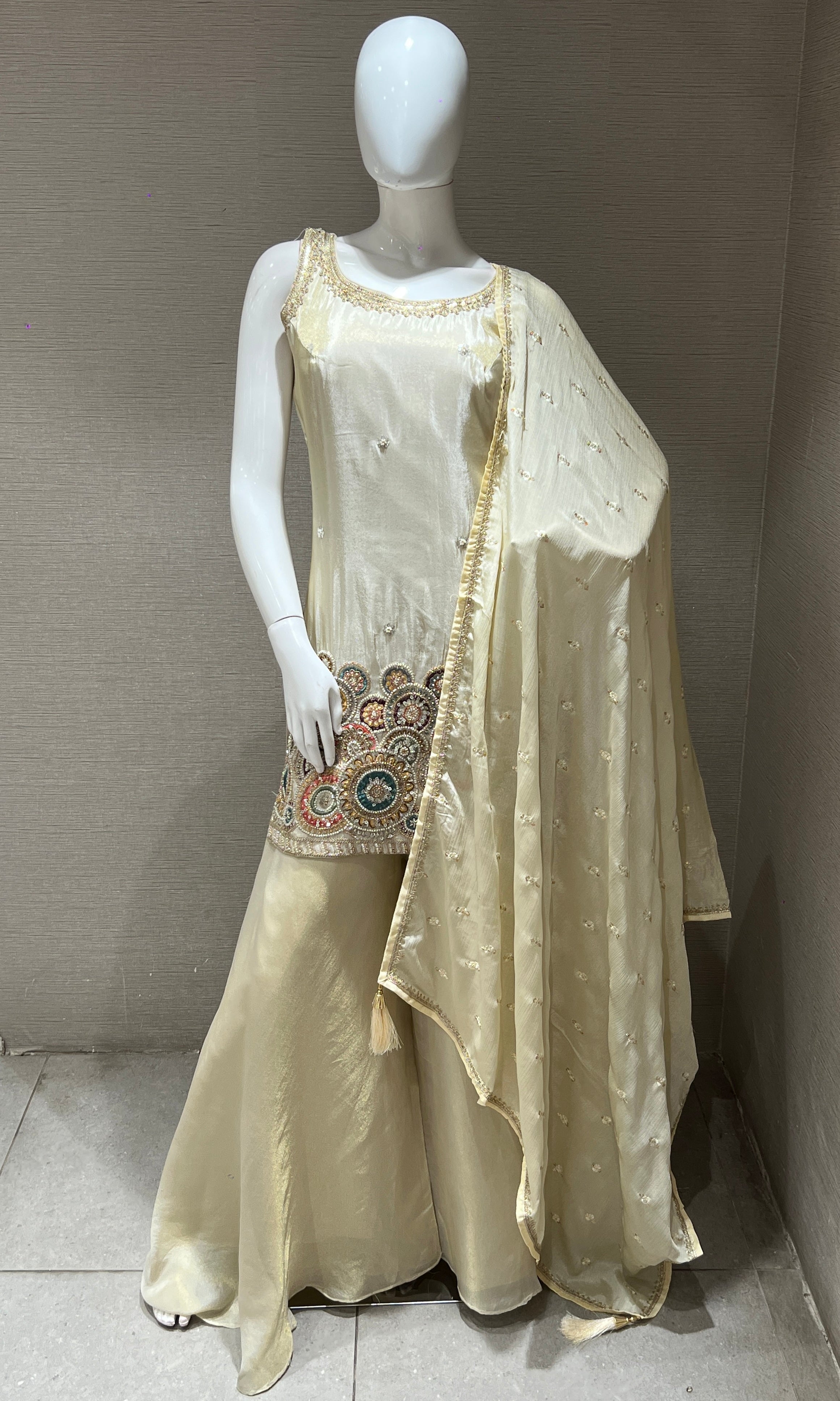 Ivory white shimmer tissue palazzo
