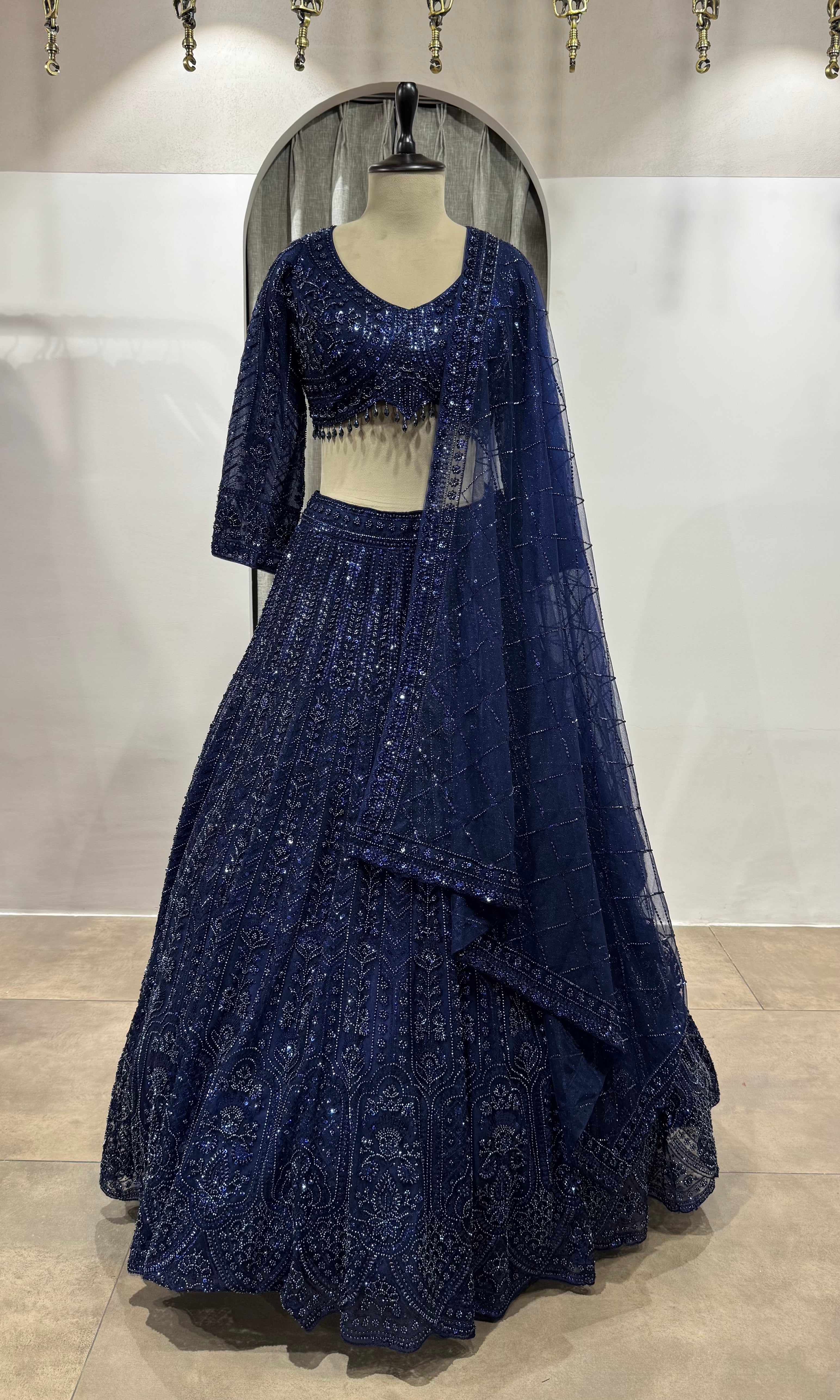 BLUE CLASSIC CRYSTAL WORK LEHENGA