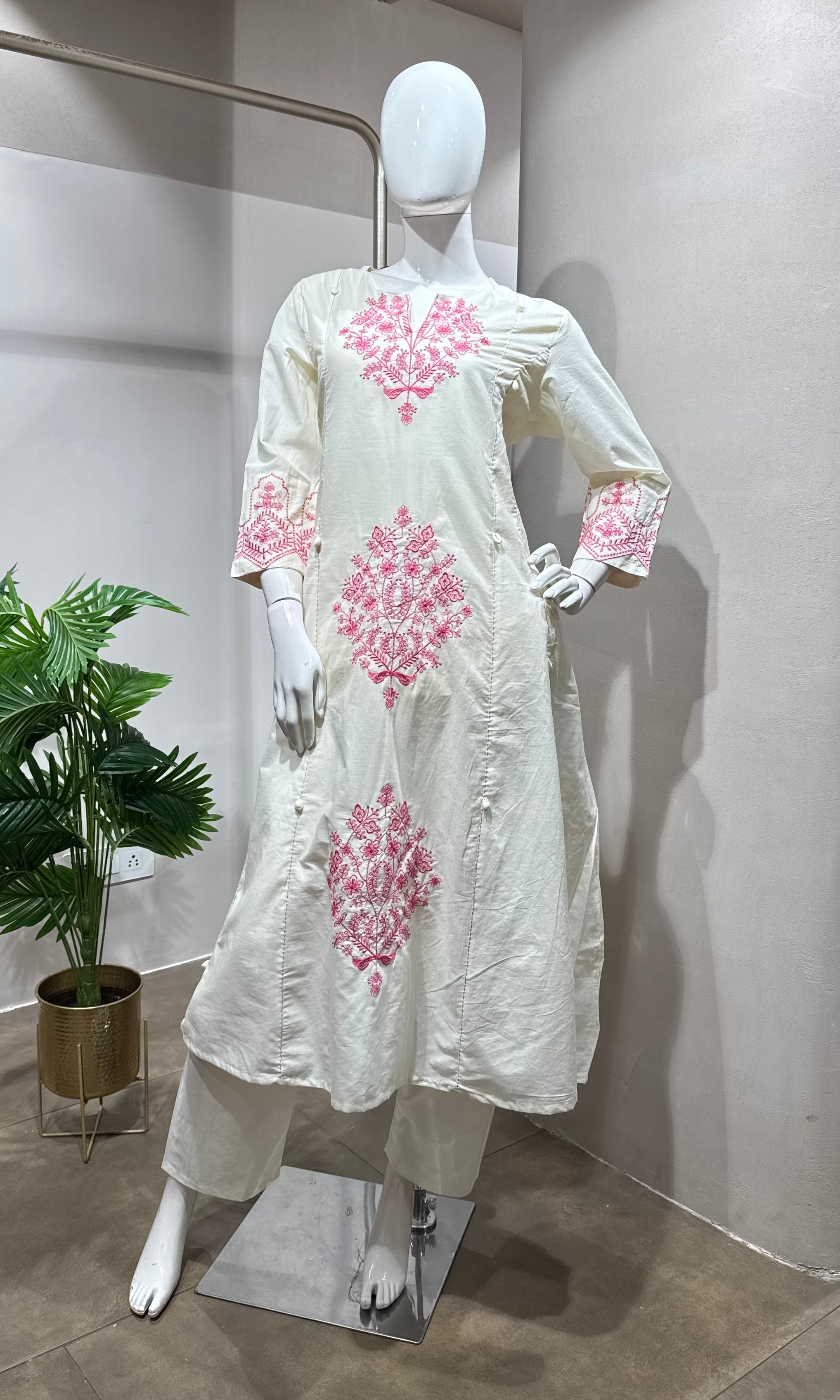 Pink and white Embroidered kurta set