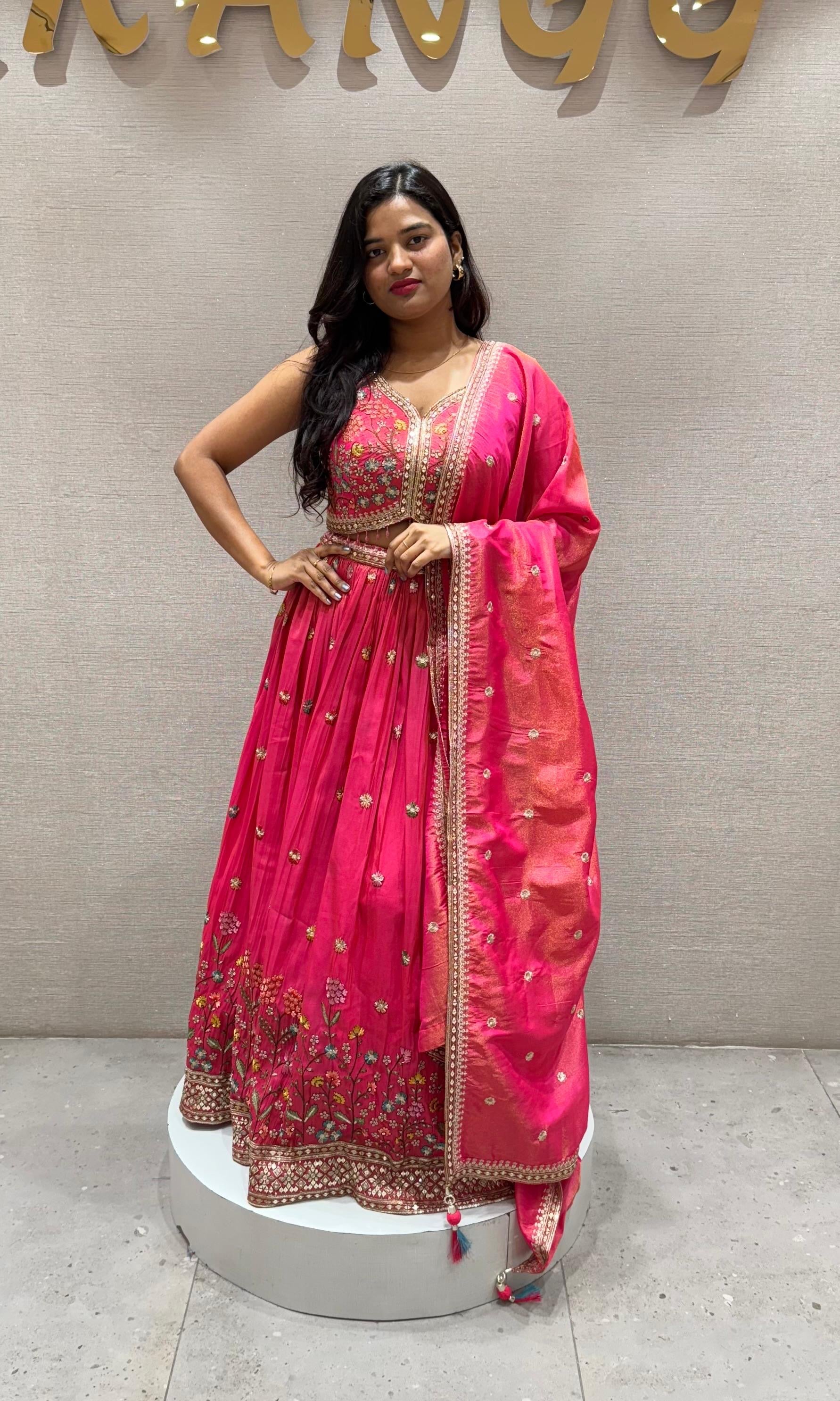 Pink floral embroidered Lehenga