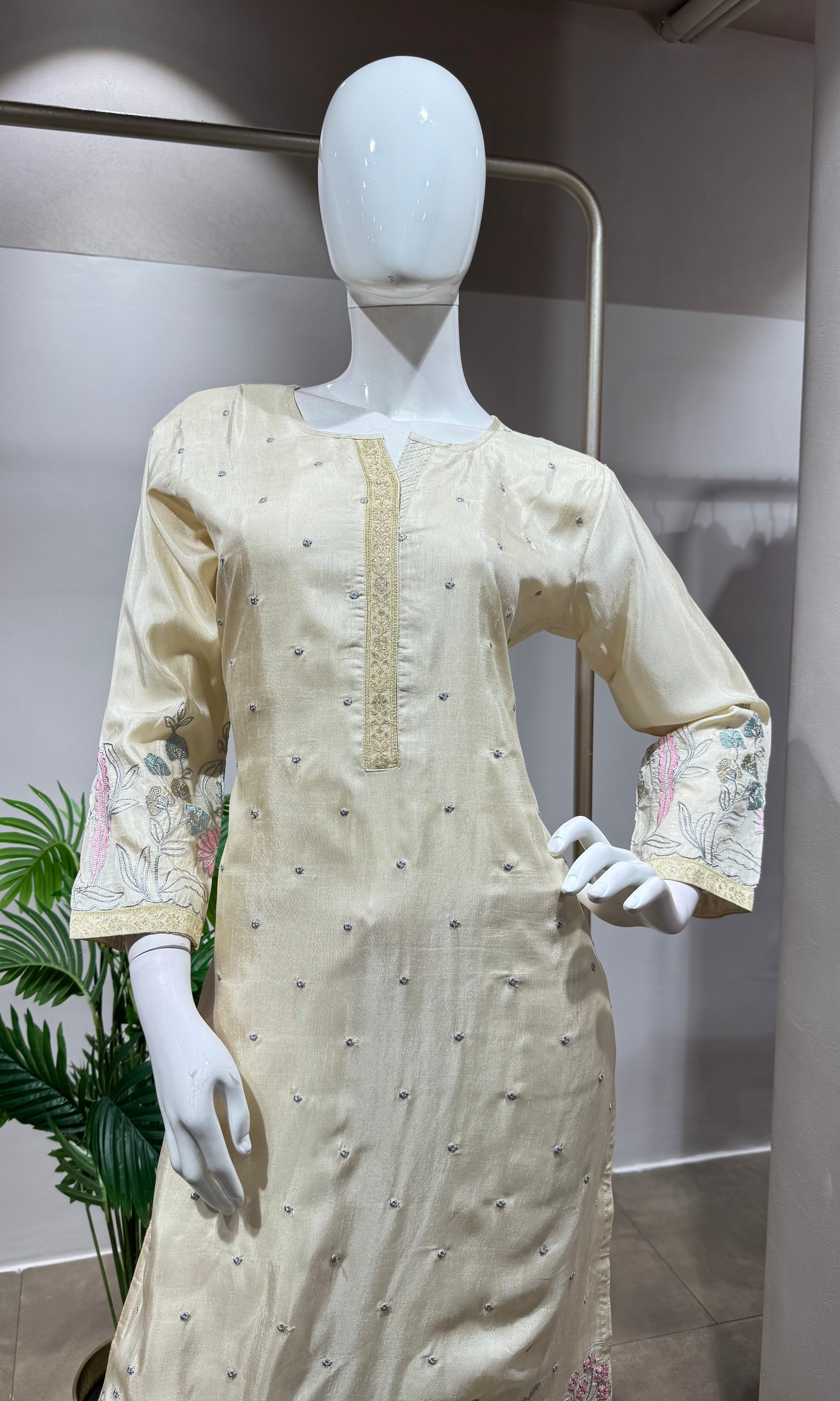 Elegant Cream Embroidered Kurta Set