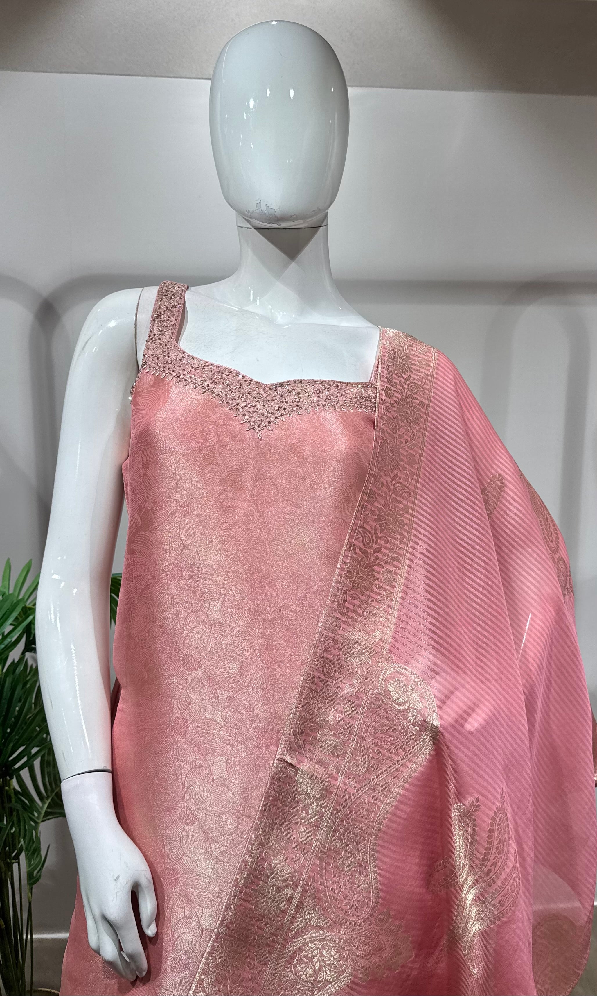 Pink golden kurta set