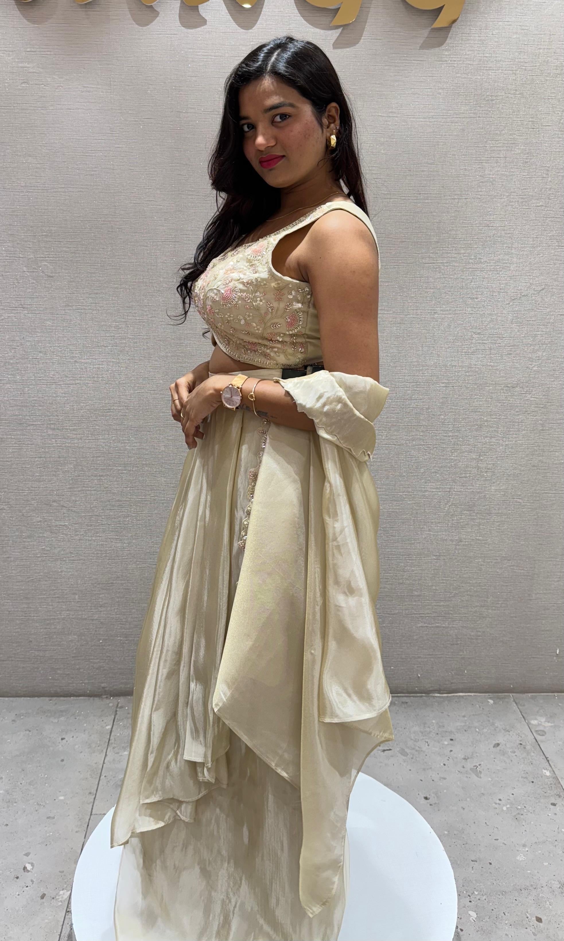 Cream EMBROIDERED SKIRT WITH CAPE