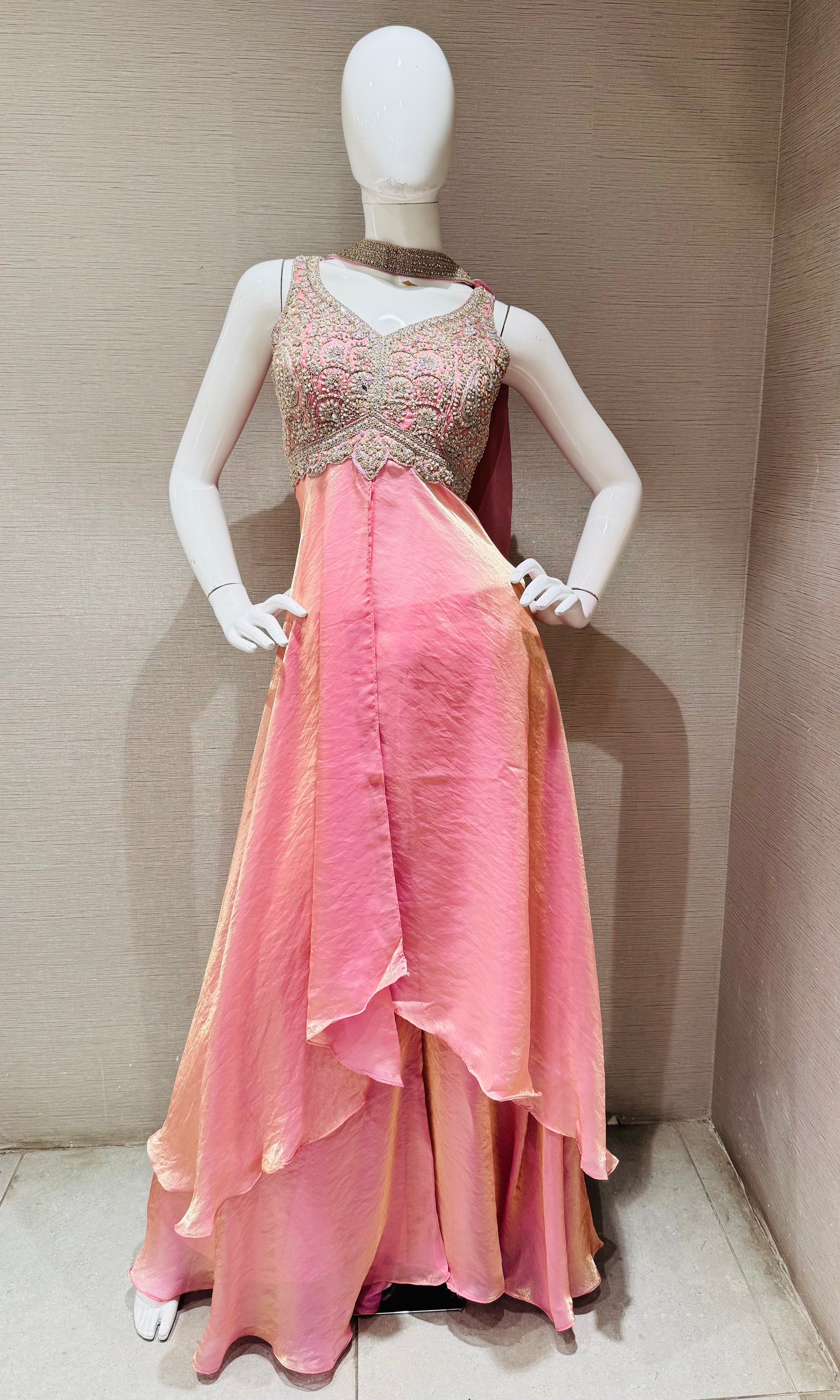 Blush Pink Shimmer Tissue Palazzo Set