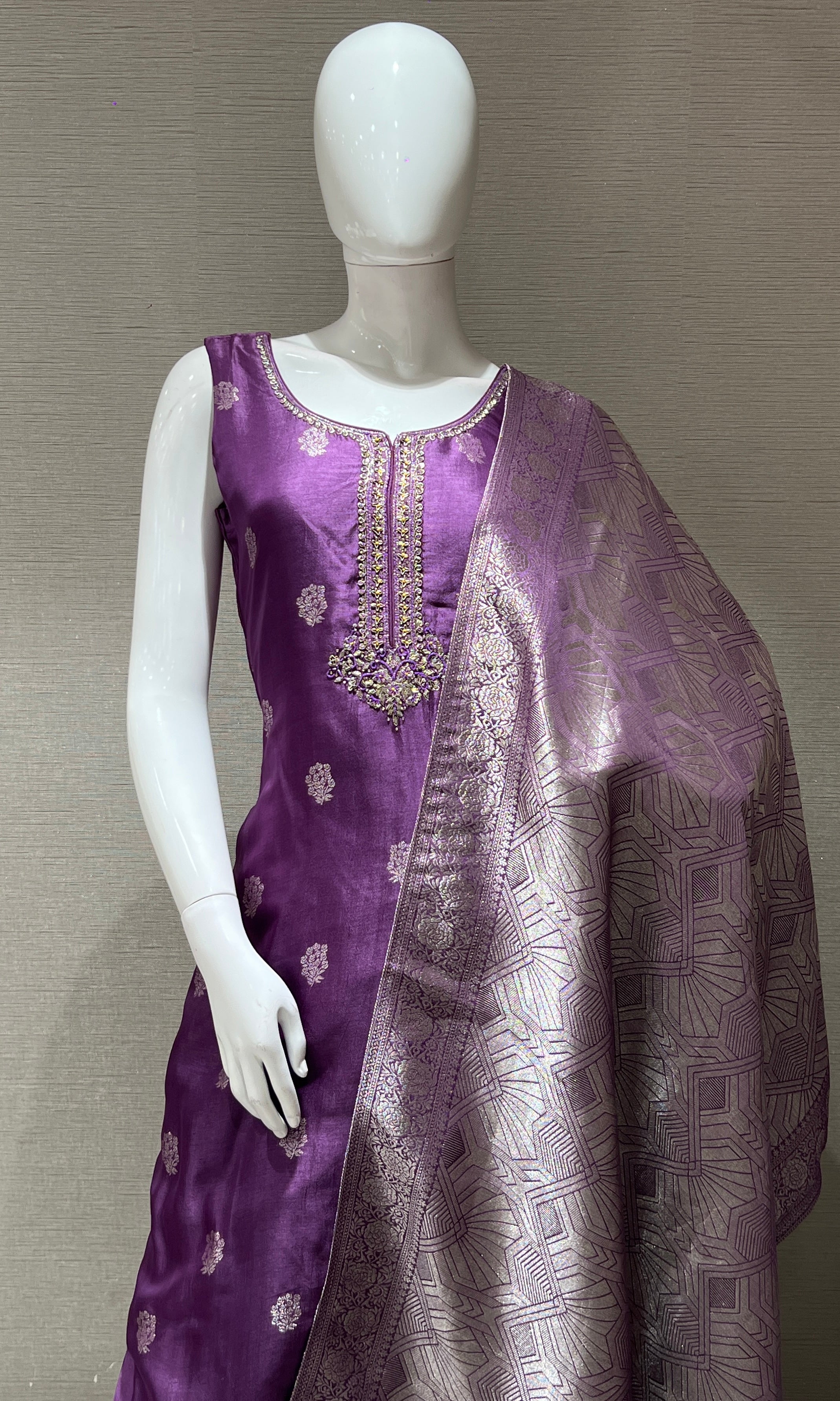Purple Embroidered Kurta Set with Dupatta