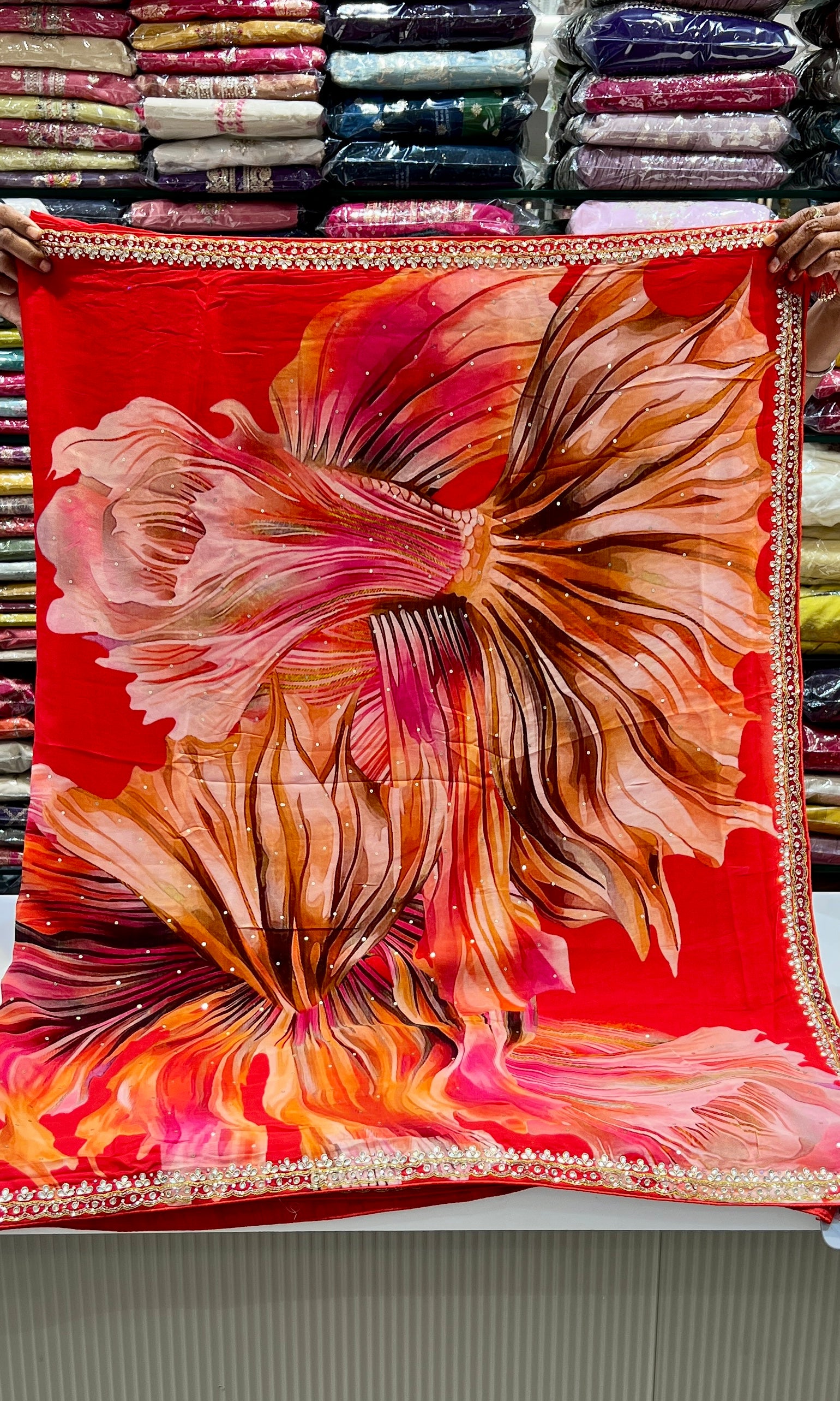 Scarlet Flame Flow Saree