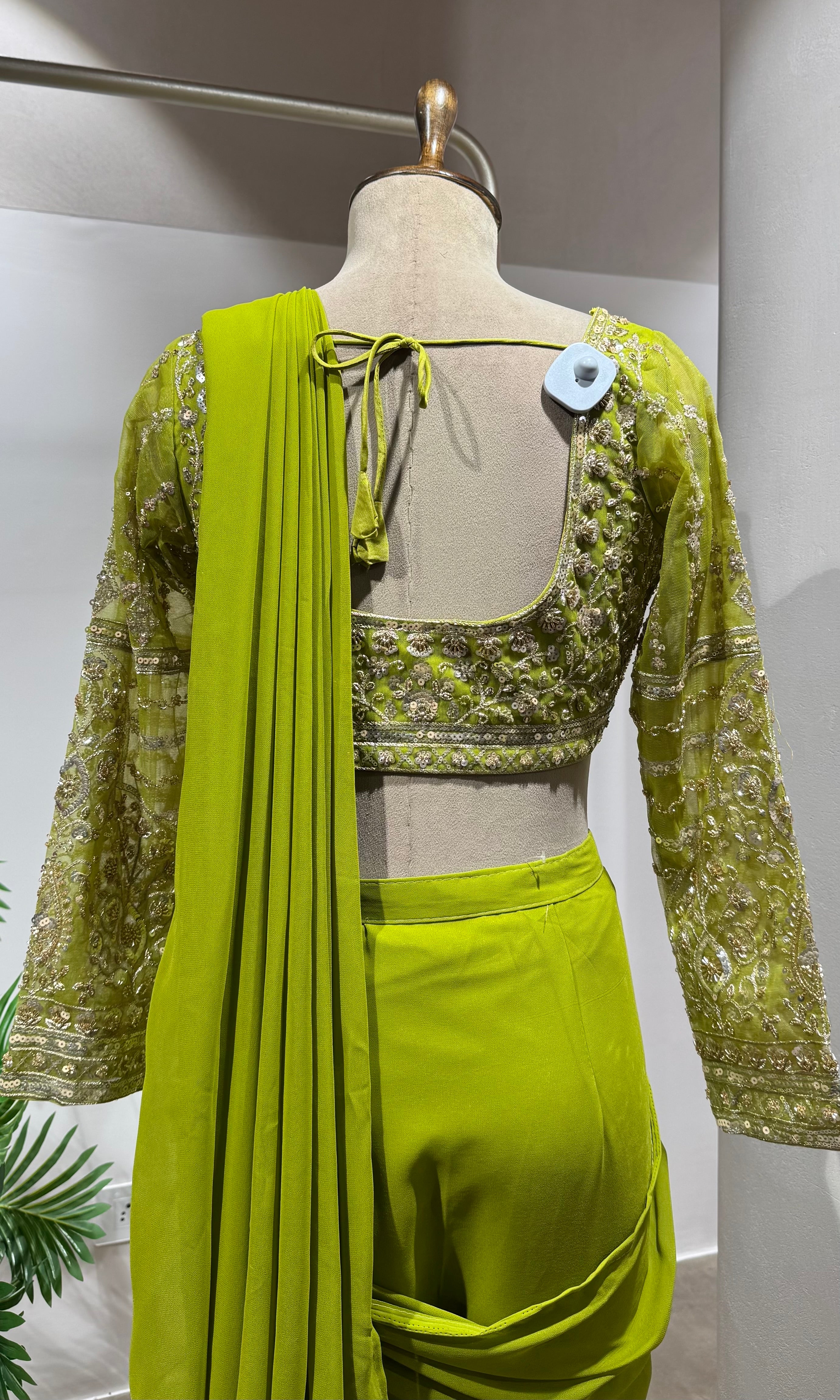 Lime Green Drape Saree WITH BLOUSE & BELT