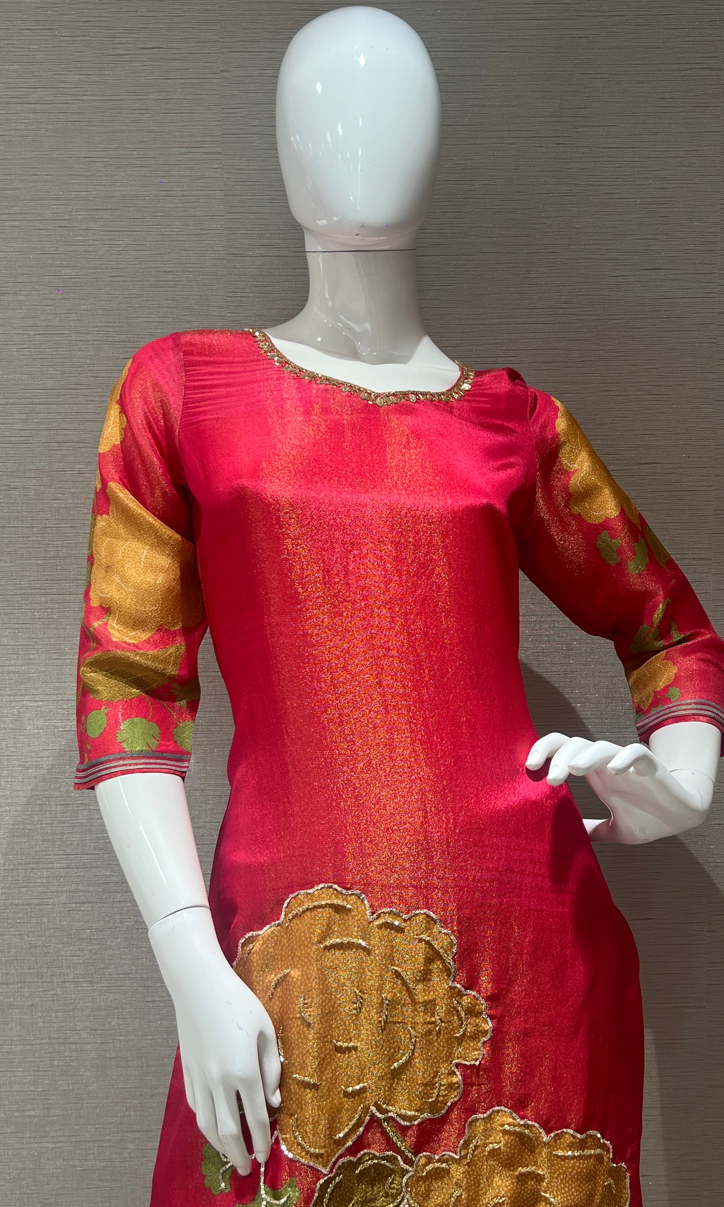 Pink shimmer silk kurta set ( 2992 )
