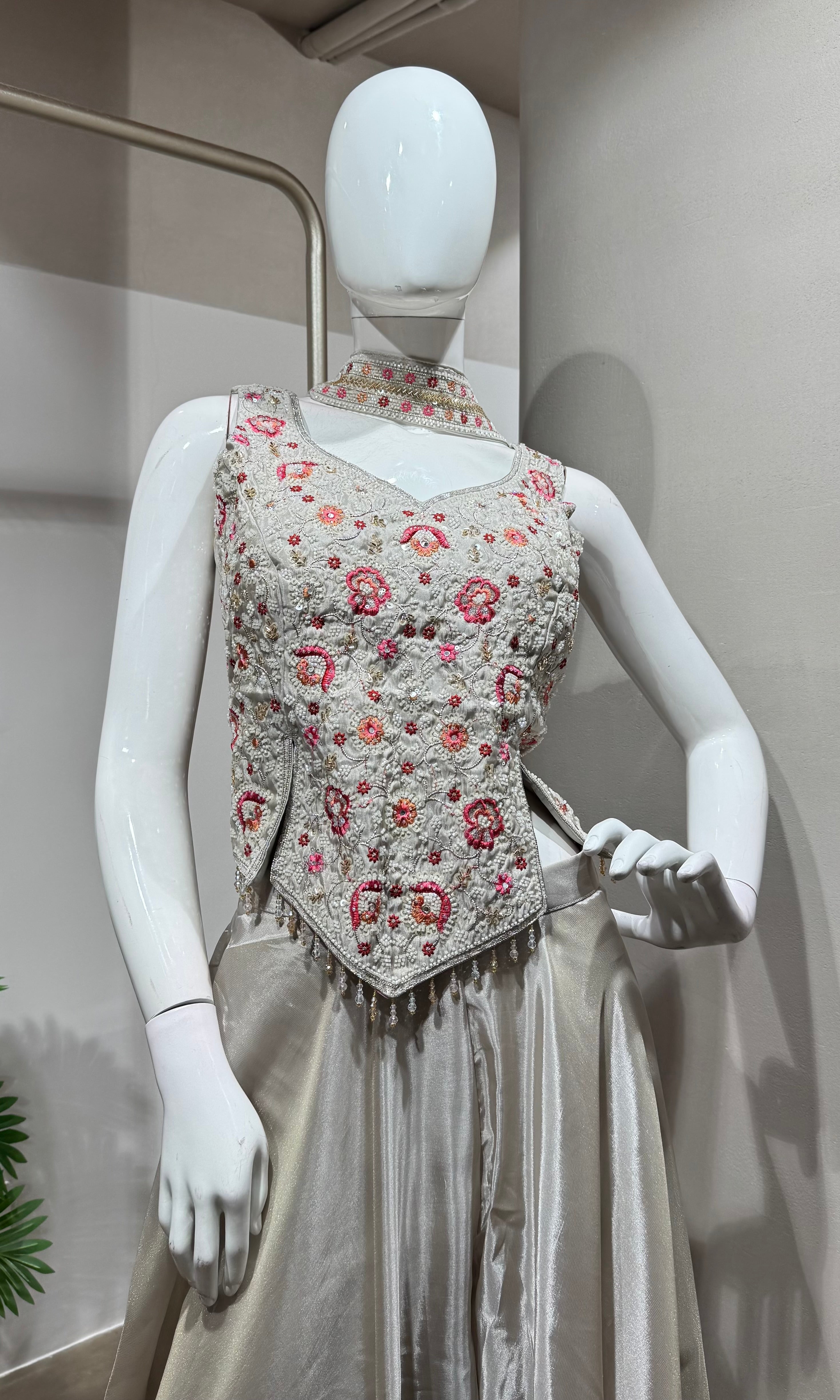 Cream Tissue with Embroidered PALAZZO